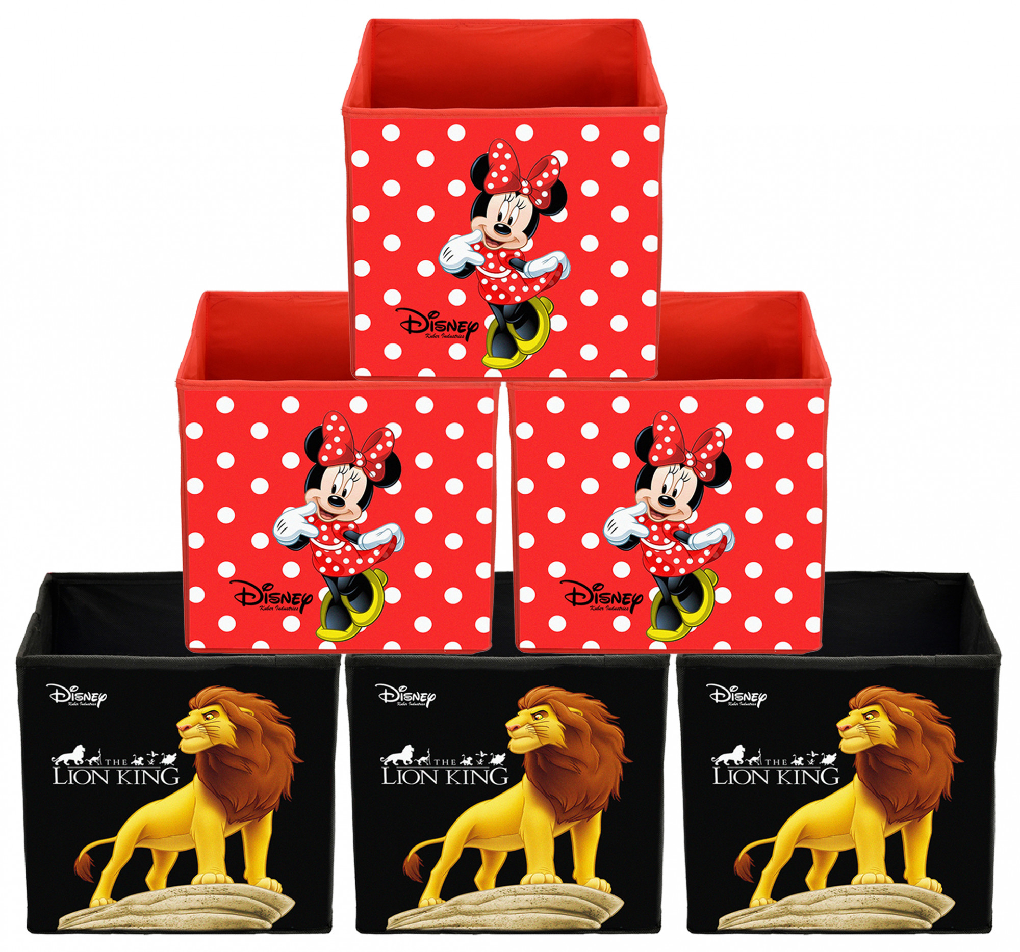 Kuber Industries Disney Minnie Lion King Print Non Woven Fabric Foldable Large Size Storage Cube Toy,Books,Shoes Storage Box With Handle (Black & Red)