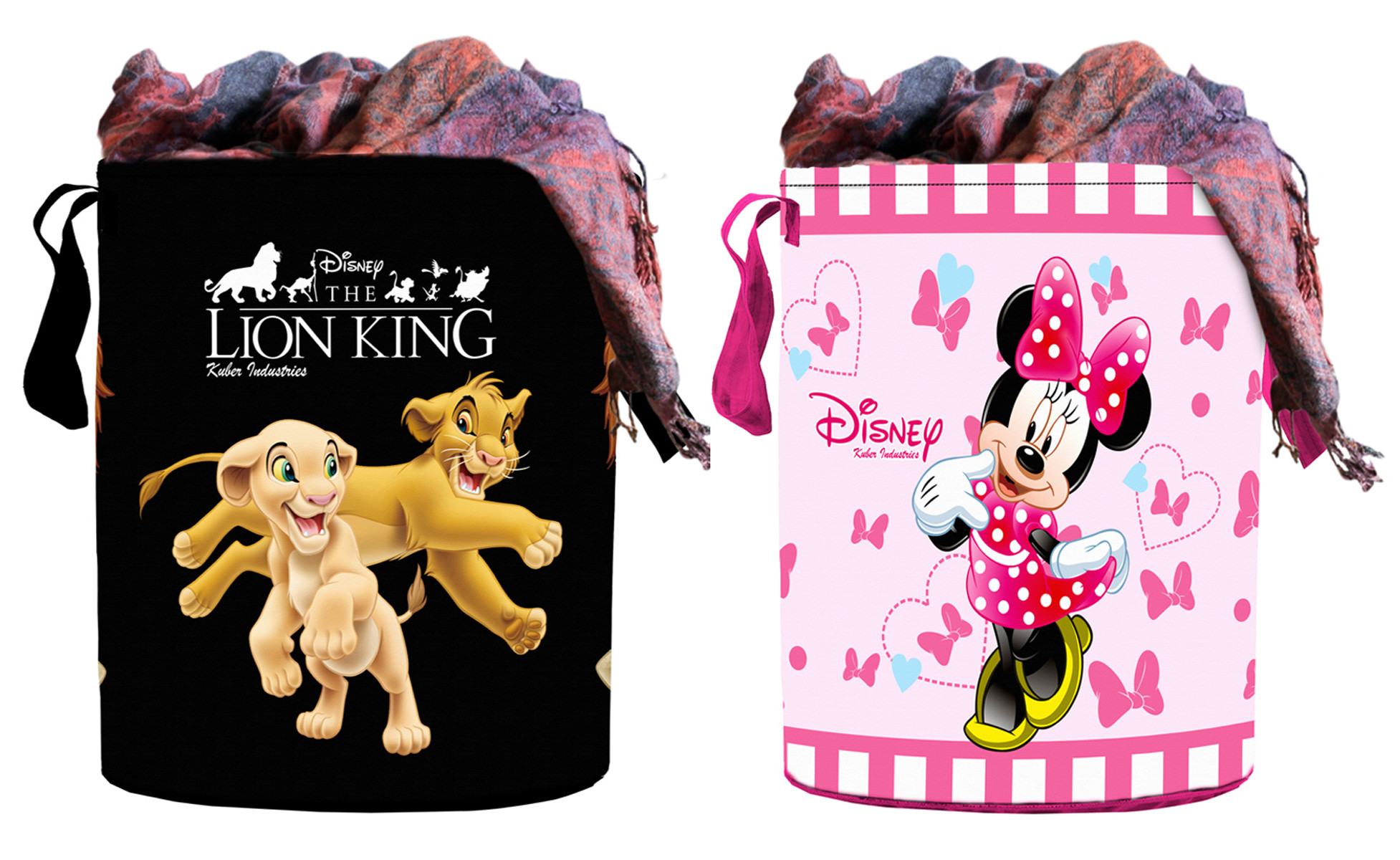 Kuber Industries Disney Minnie Lion King Print Non Woven Fabric Foldable Laundry Basket , Toy Storage Basket, Cloth Storage Basket With Handles,45 Ltr (Set Of 2, Pink & Black)