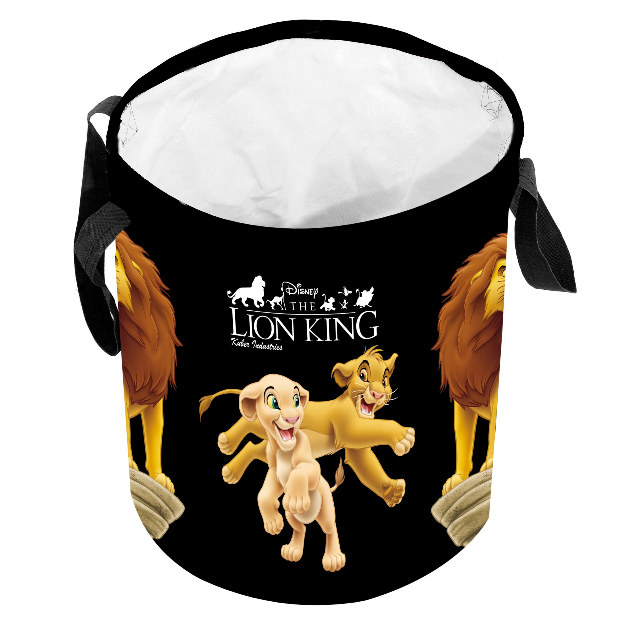 Kuber Industries Disney Minnie Lion King Print Non Woven Fabric Foldable Laundry Basket , Toy Storage Basket, Cloth Storage Basket With Handles,45 Ltr (Set Of 2, Pink & Black)