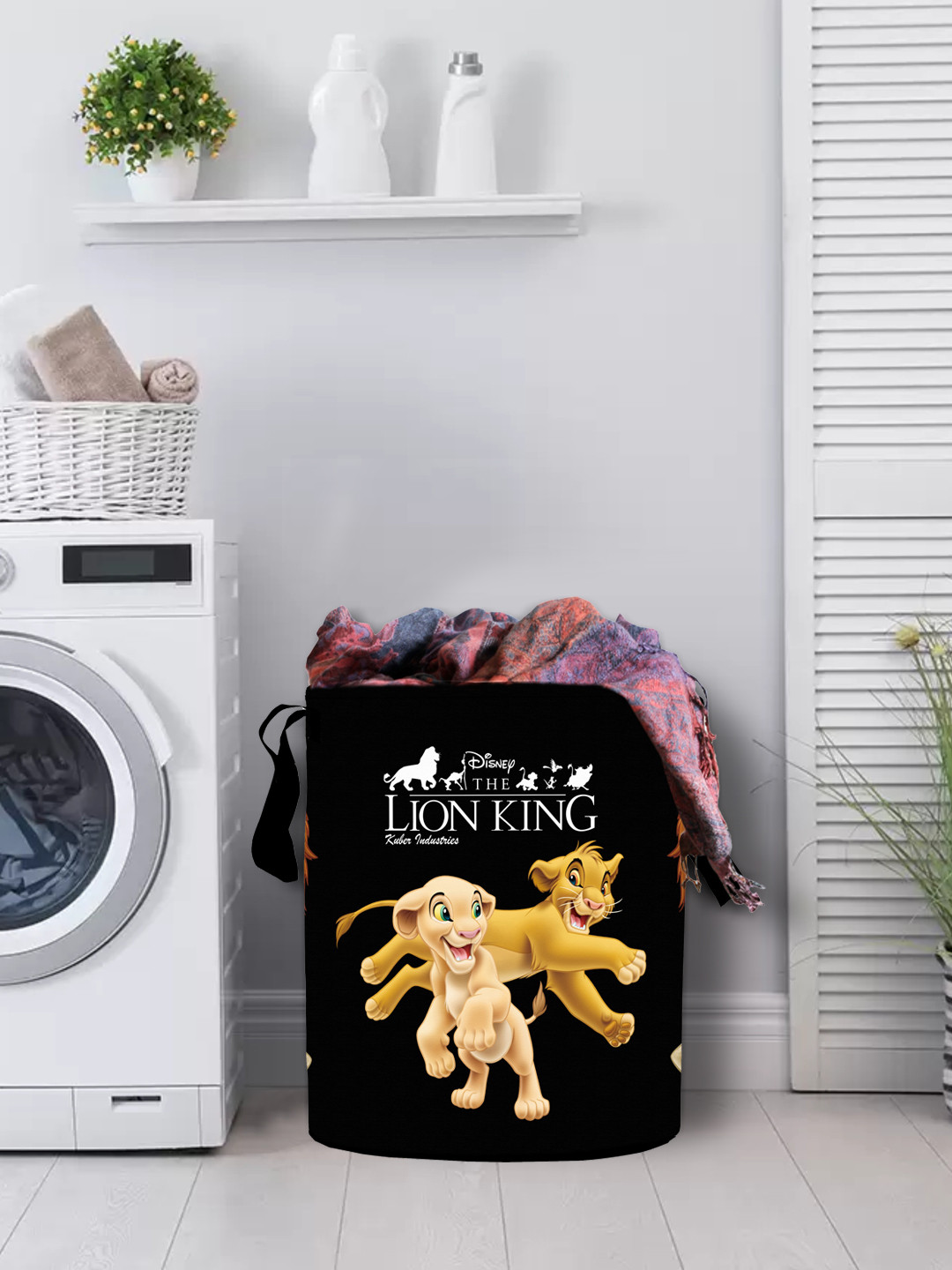 Kuber Industries Disney Minnie Lion King Print Non Woven Fabric Foldable Laundry Basket , Toy Storage Basket, Cloth Storage Basket With Handles,45 Ltr (Set Of 2, Pink & Black)