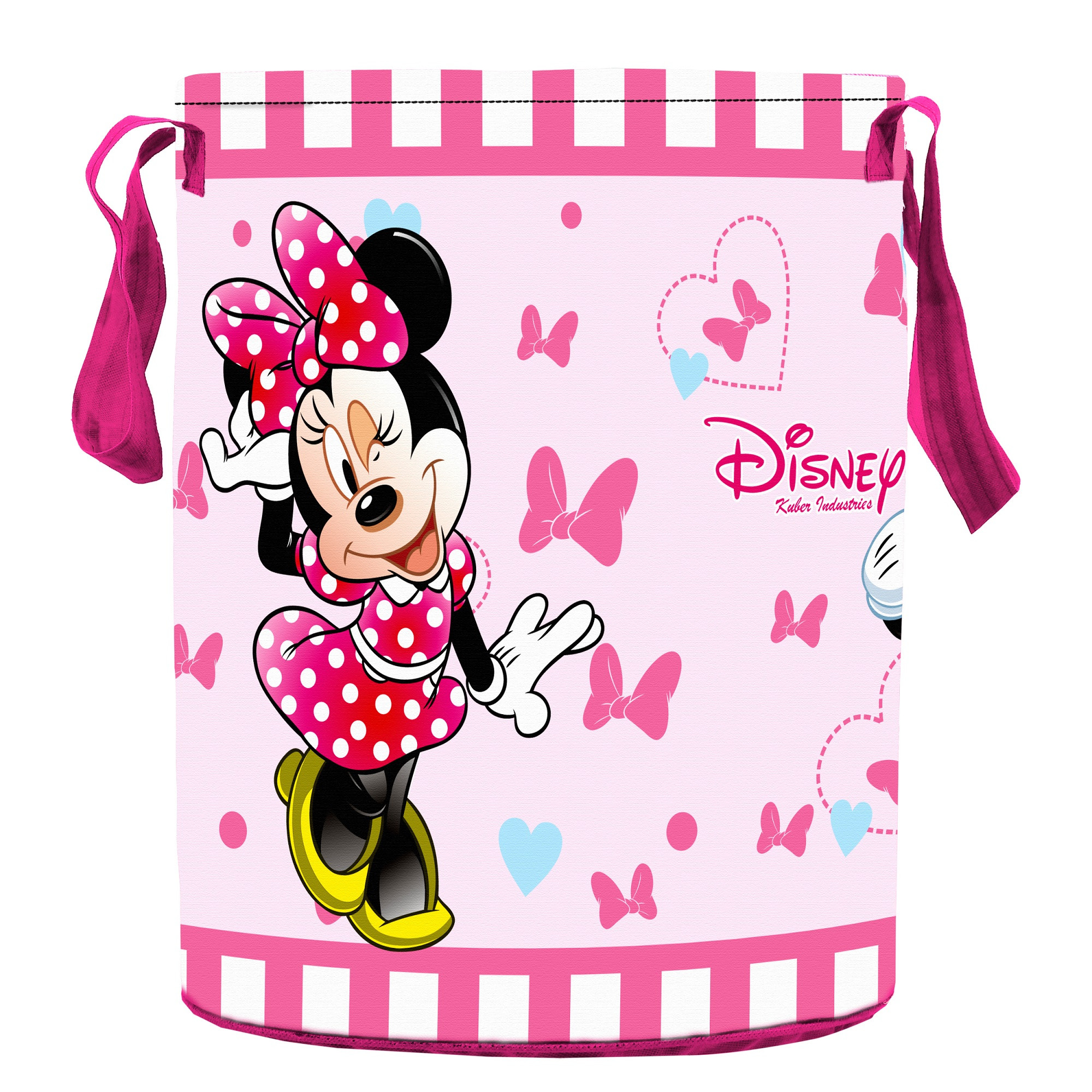 Kuber Industries Disney Minnie Lion King Print Non Woven Fabric Foldable Laundry Basket , Toy Storage Basket, Cloth Storage Basket With Handles,45 Ltr (Set Of 2, Pink & Black)