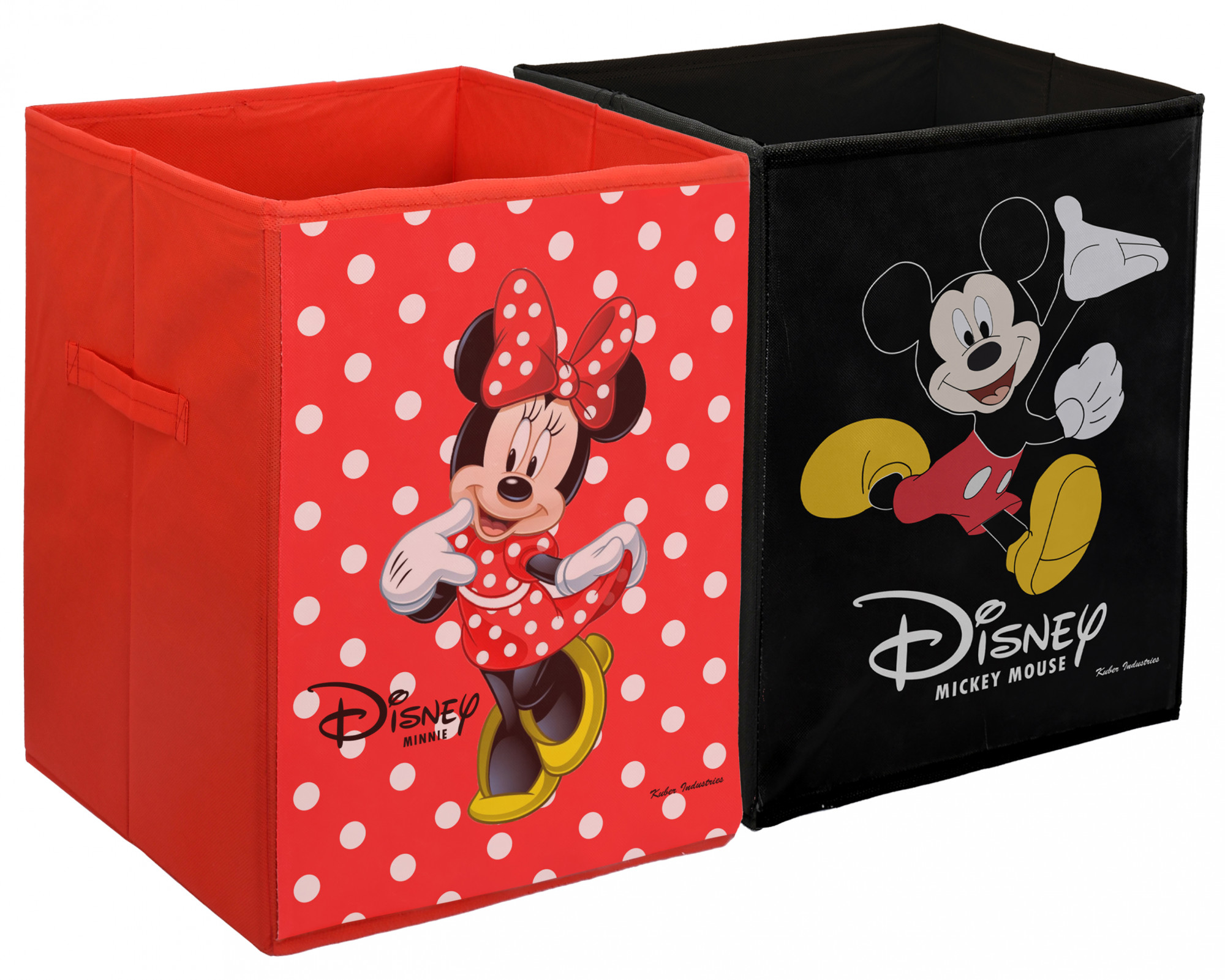 Kuber Industries Disney Minnie Mickey Mouse Print Non Woven Fabric Foldable Laundry Basket , Toy Storage Basket, Cloth Storage Basket With Handles (Set Of 2, Black With Red)-KUBMART1202
