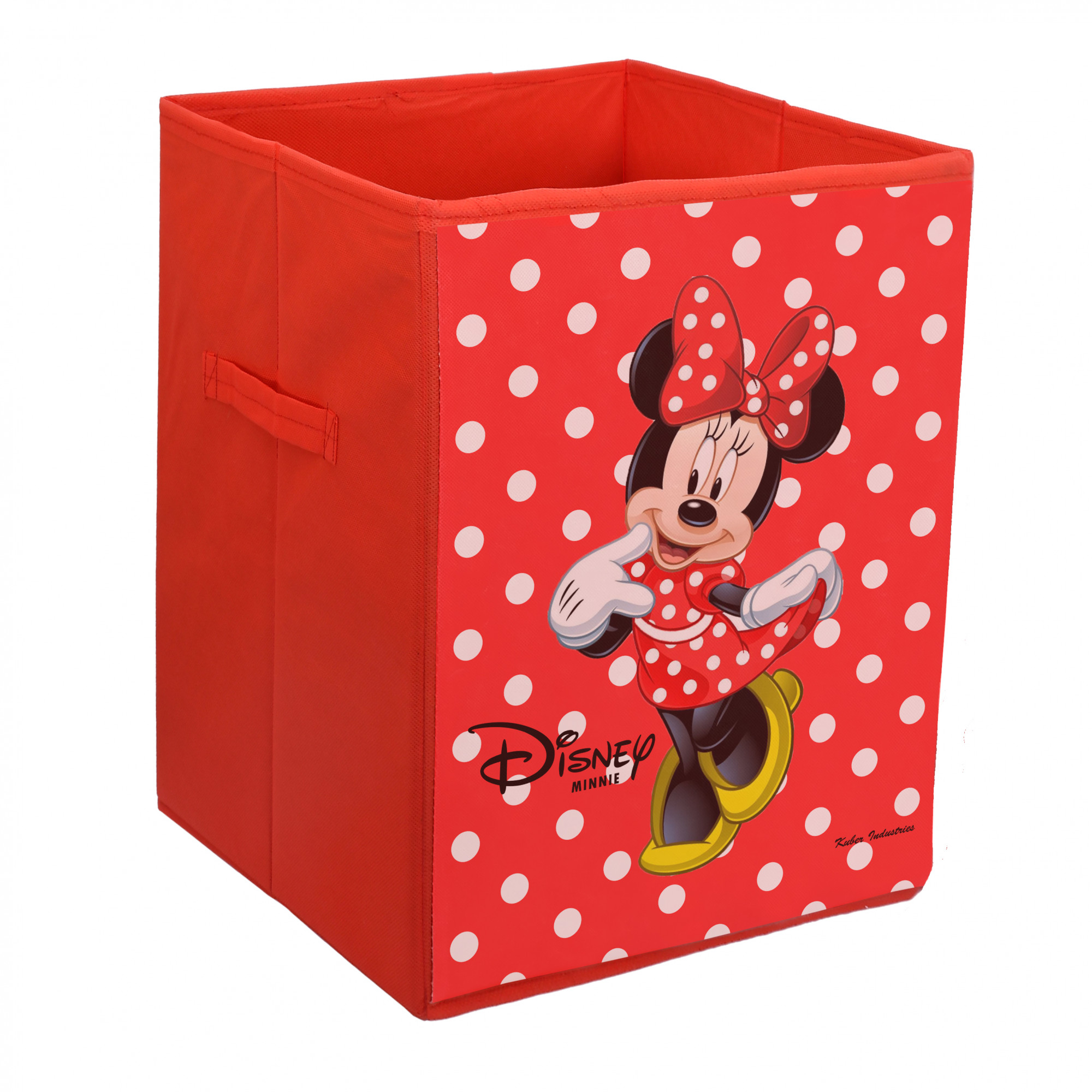 Kuber Industries Disney Minnie Mickey Mouse Print Non Woven Fabric Foldable Laundry Basket , Toy Storage Basket, Cloth Storage Basket With Handles (Set Of 2, Black With Red)-KUBMART1202