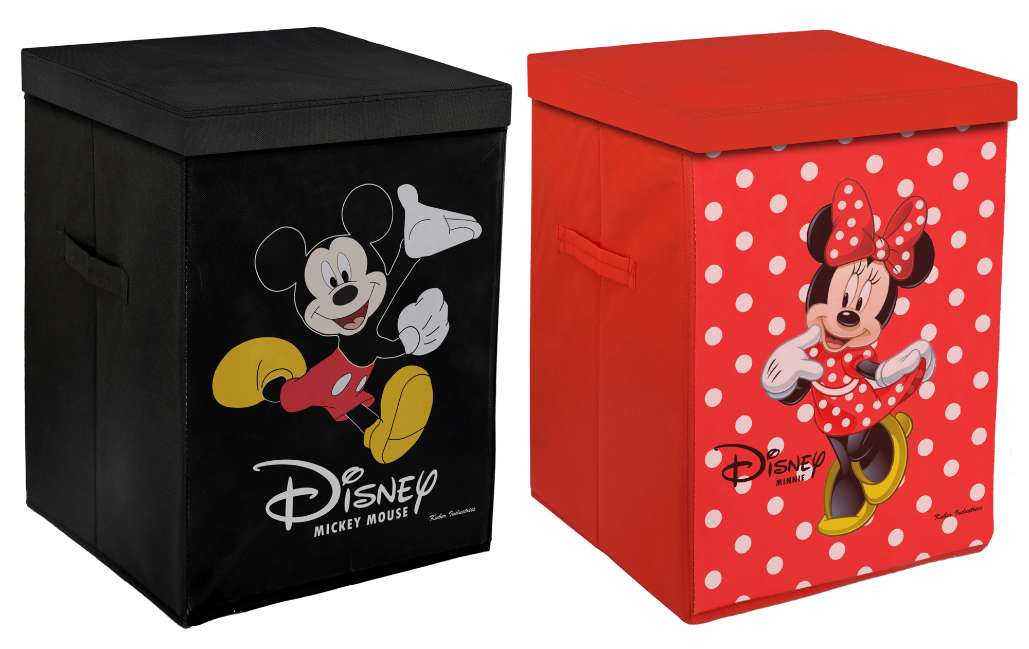 Kuber Industries Disney Minnie Mickey Mouse Print Non Woven Fabric Foldable Laundry Basket , Toy Storage Basket, Cloth Storage Basket with Lid & Handles (Set Of 2, Black & Red)-KUBMART1220