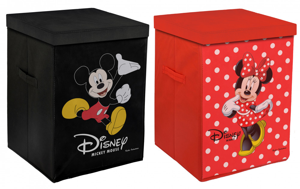 Kuber Industries Disney Minnie Mickey Mouse Print Non Woven Fabric Foldable Laundry Basket , Toy Storage Basket, Cloth Storage Basket with Lid &amp; Handles (Set Of 2, Black &amp; Red)-KUBMART1220
