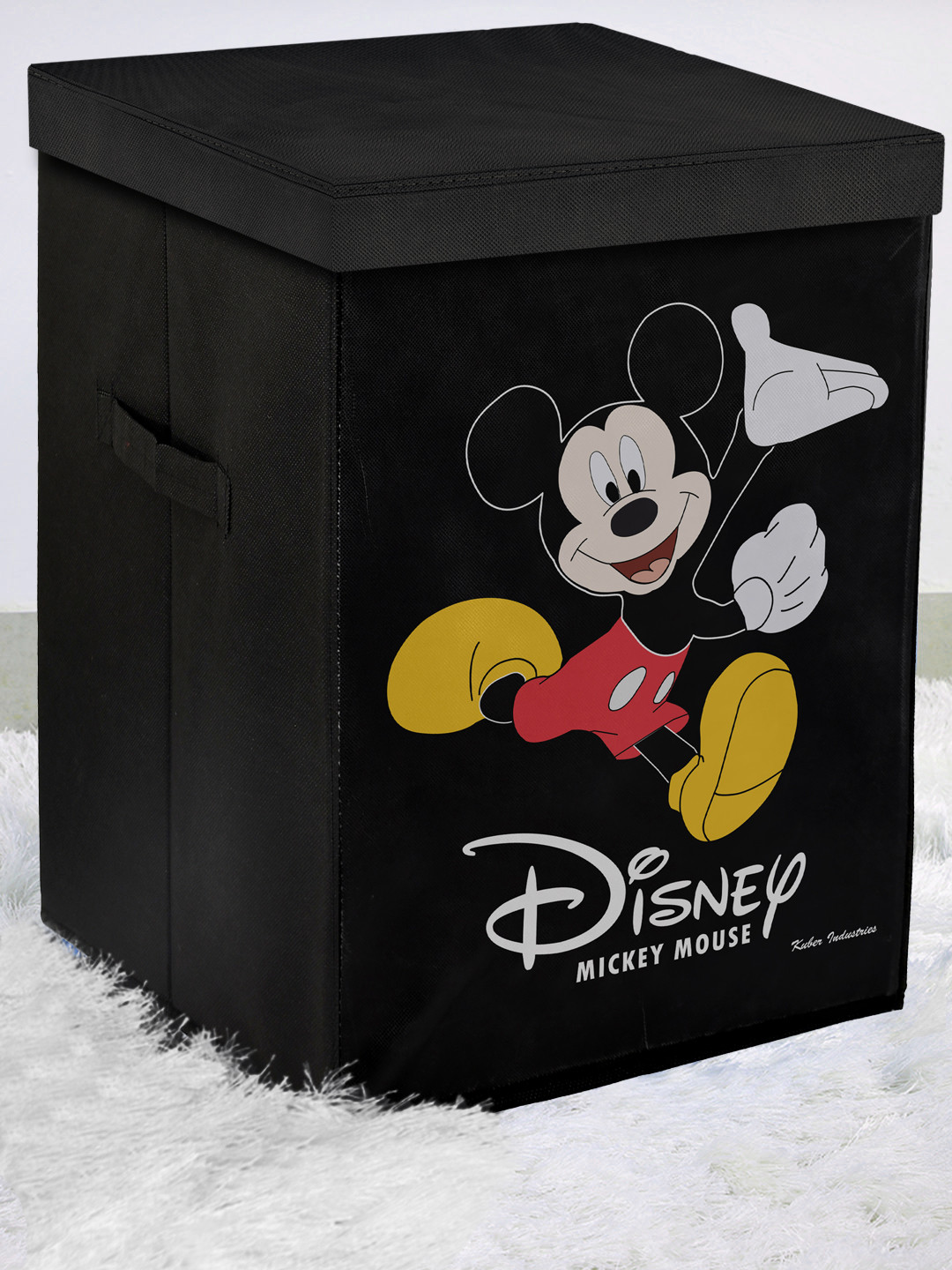 Kuber Industries Disney Minnie Mickey Mouse Print Non Woven Fabric Foldable Laundry Basket , Toy Storage Basket, Cloth Storage Basket with Lid & Handles (Set Of 2, Black & Red)-KUBMART1220
