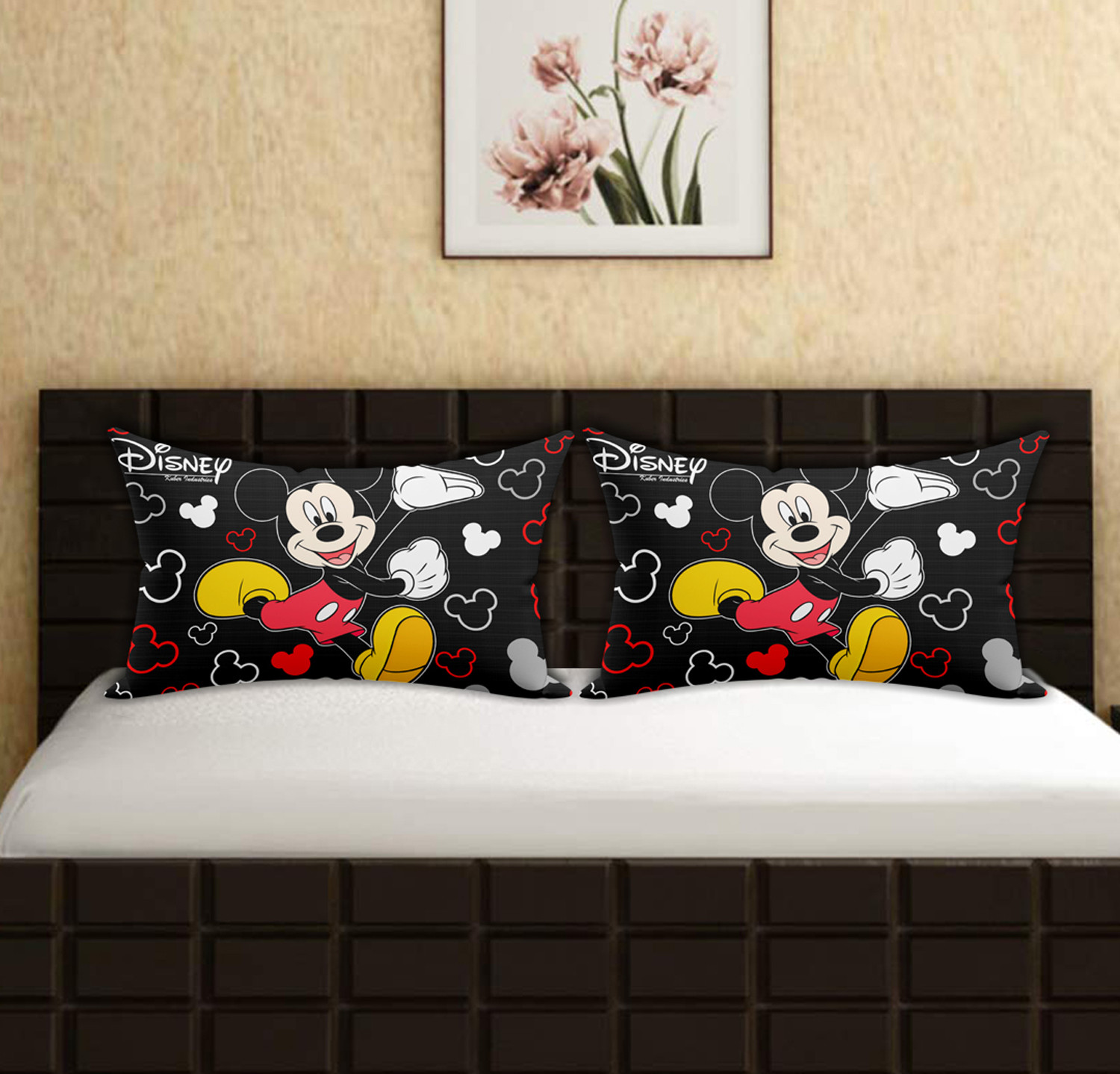 Kuber Industries Disney Minnie Mickey Print Silk Special long Crush Pillow Cover- Black & Pink