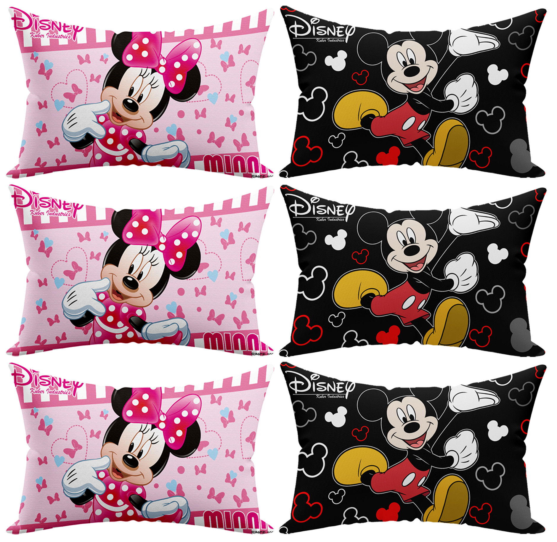 Kuber Industries Disney Minnie Mickey Print Silk Special long Crush Pillow Cover- Black & Pink