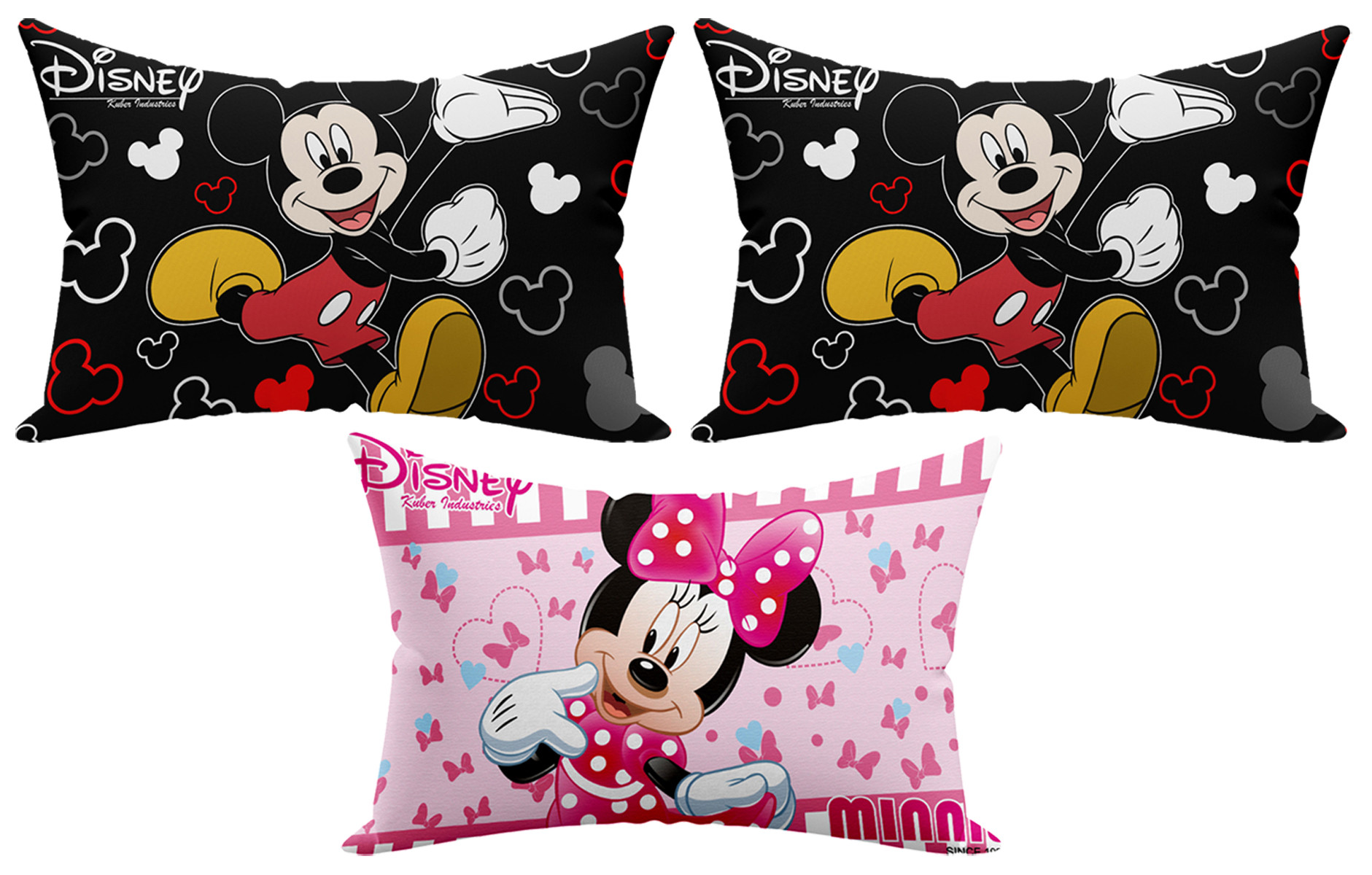Kuber Industries Disney Minnie Mickey Print Silk Special long Crush Pillow Cover- Set of 3, Black & Pink