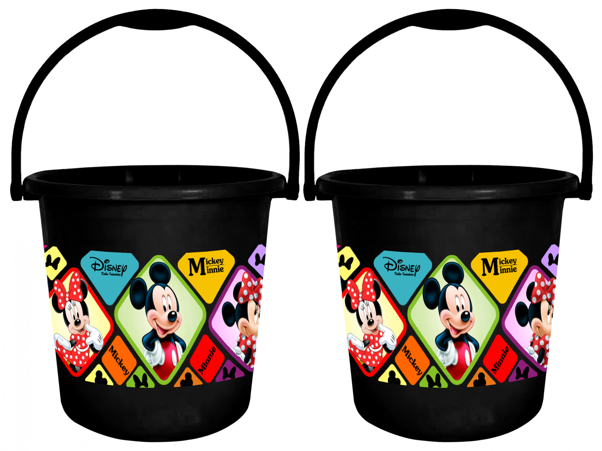Kuber Industries Disney Minnie Mickey Print Unbreakable Virgin Plastic Strong Bathroom Bucket ,18 LTR (Black)
