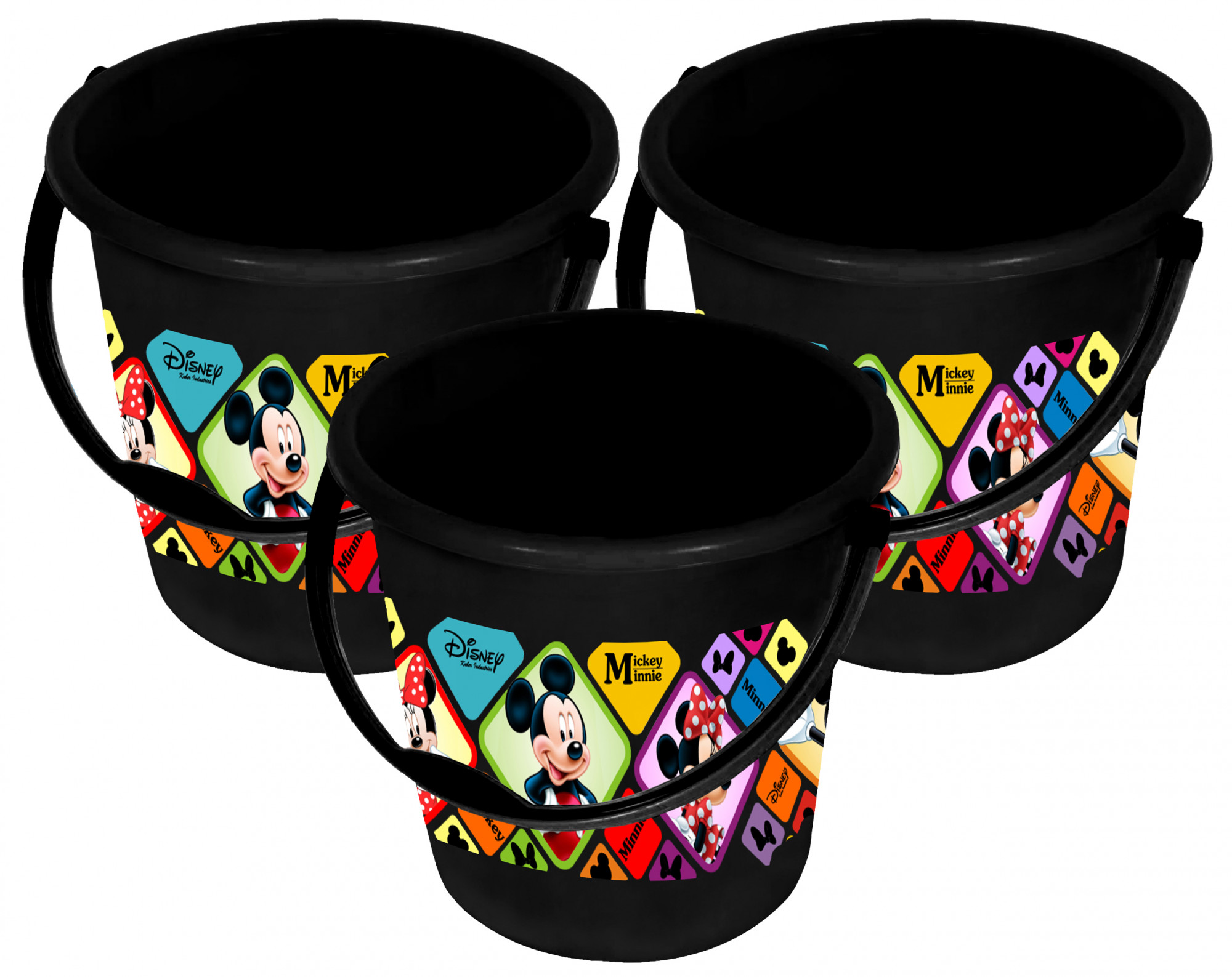 Kuber Industries Disney Minnie Mickey Print Unbreakable Virgin Plastic Strong Bathroom Bucket ,18 LTR (Black)