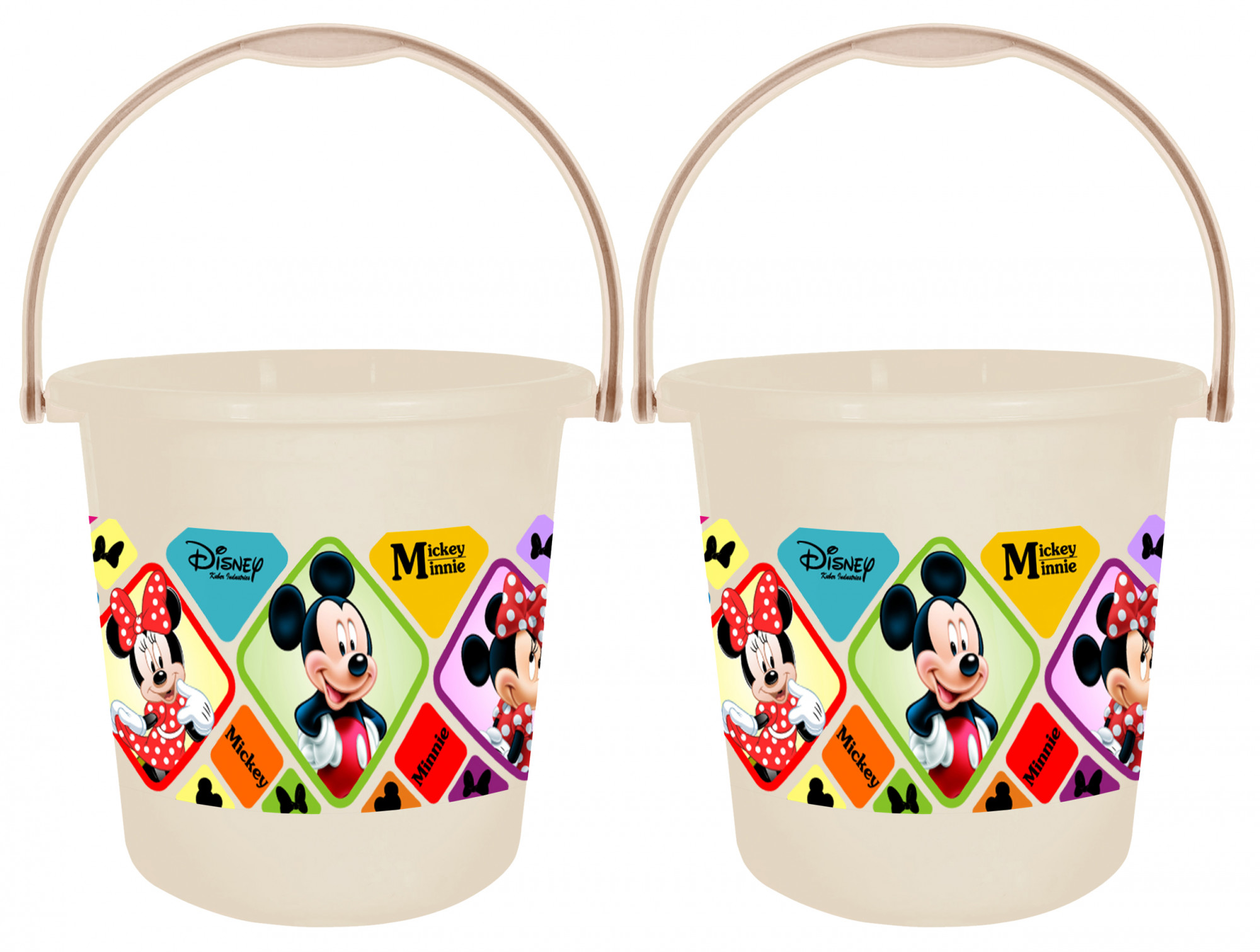 Kuber Industries Disney Minnie Mickey Print Unbreakable Virgin Plastic Strong Bathroom Bucket ,18 LTR (Cream)