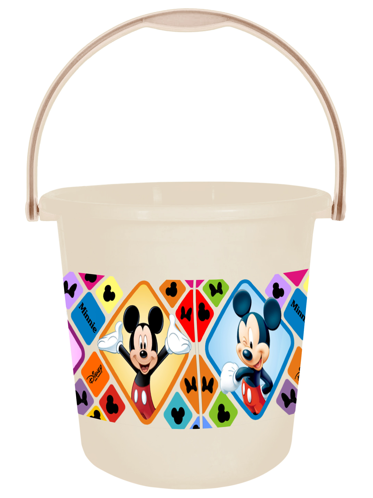 Kuber Industries Disney Minnie Mickey Print Unbreakable Virgin Plastic Strong Bathroom Bucket ,18 LTR-Pack of 2 (Black & Cream)