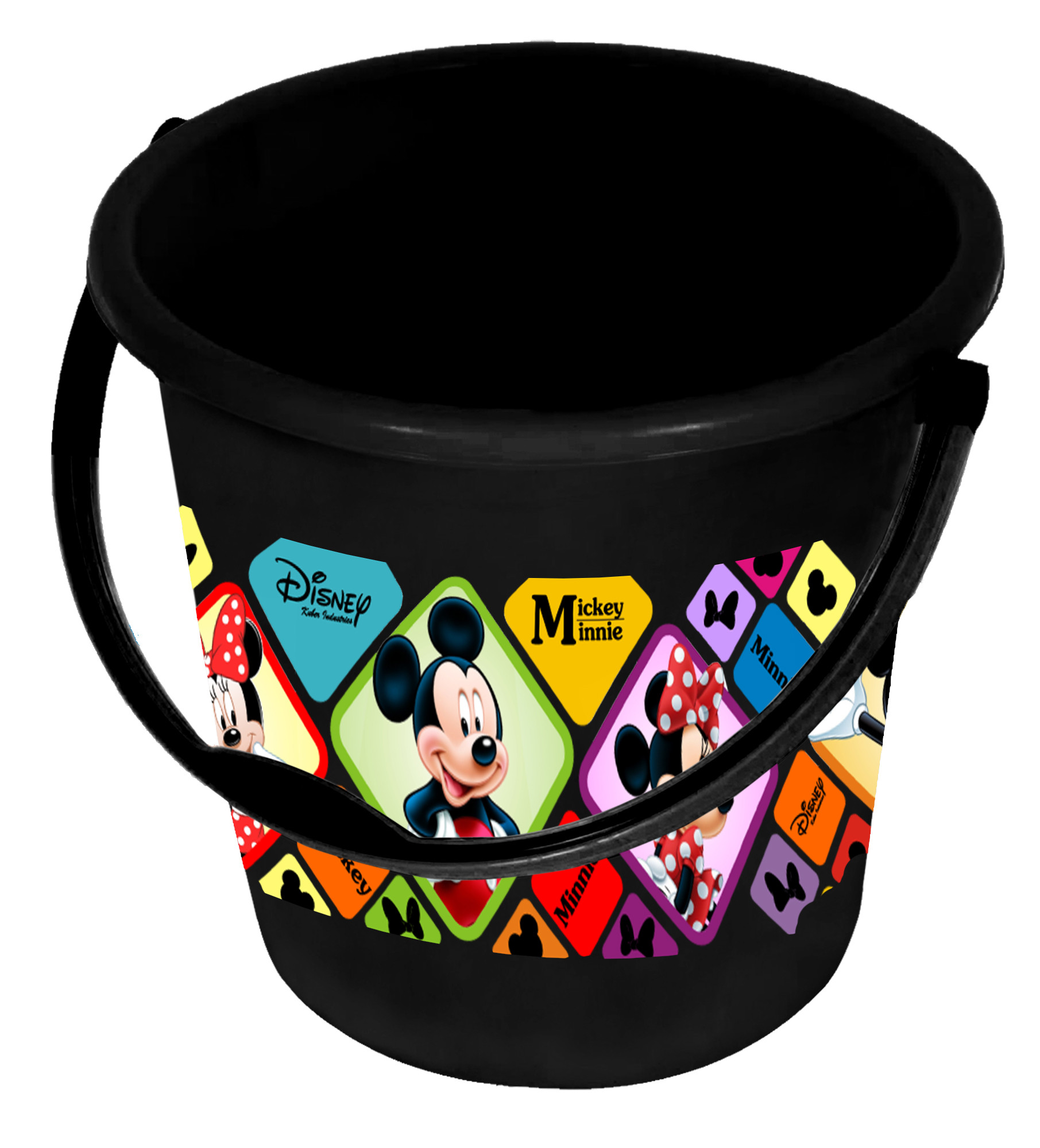 Kuber Industries Disney Minnie Mickey Print Unbreakable Virgin Plastic Strong Bathroom Bucket ,18 LTR-Pack of 2 (Black & Cream)