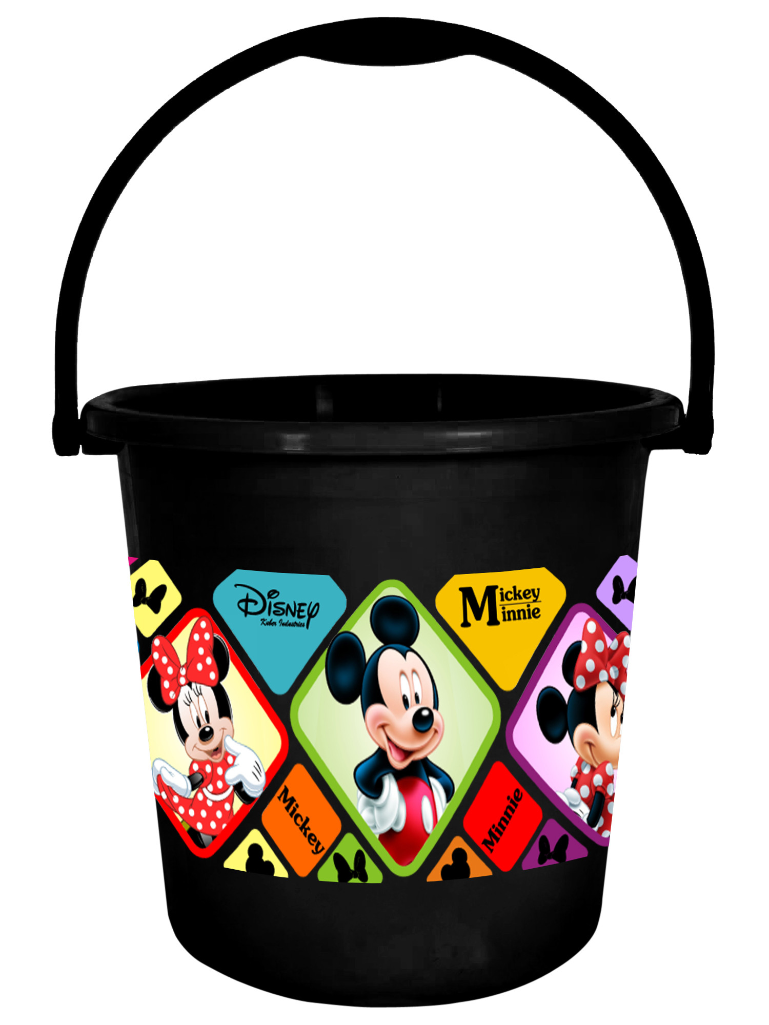 Kuber Industries Disney Minnie Mickey Print Unbreakable Virgin Plastic Strong Bathroom Bucket ,18 LTR-Pack of 2 (Black & Cream)