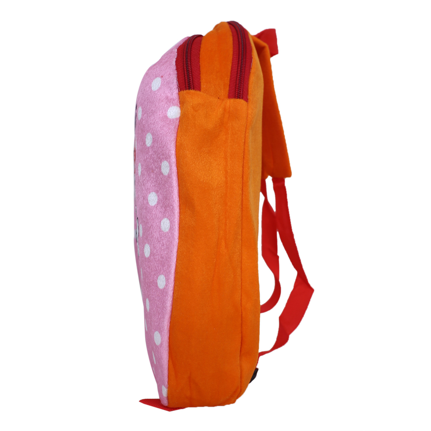 Kuber Industries Disney Minnie Plush Backpack|2 Compartment Stitched Velvet School Bag|Durable Toddler Haversack For Travel,School with Zipper Closure (Pink & Orange)