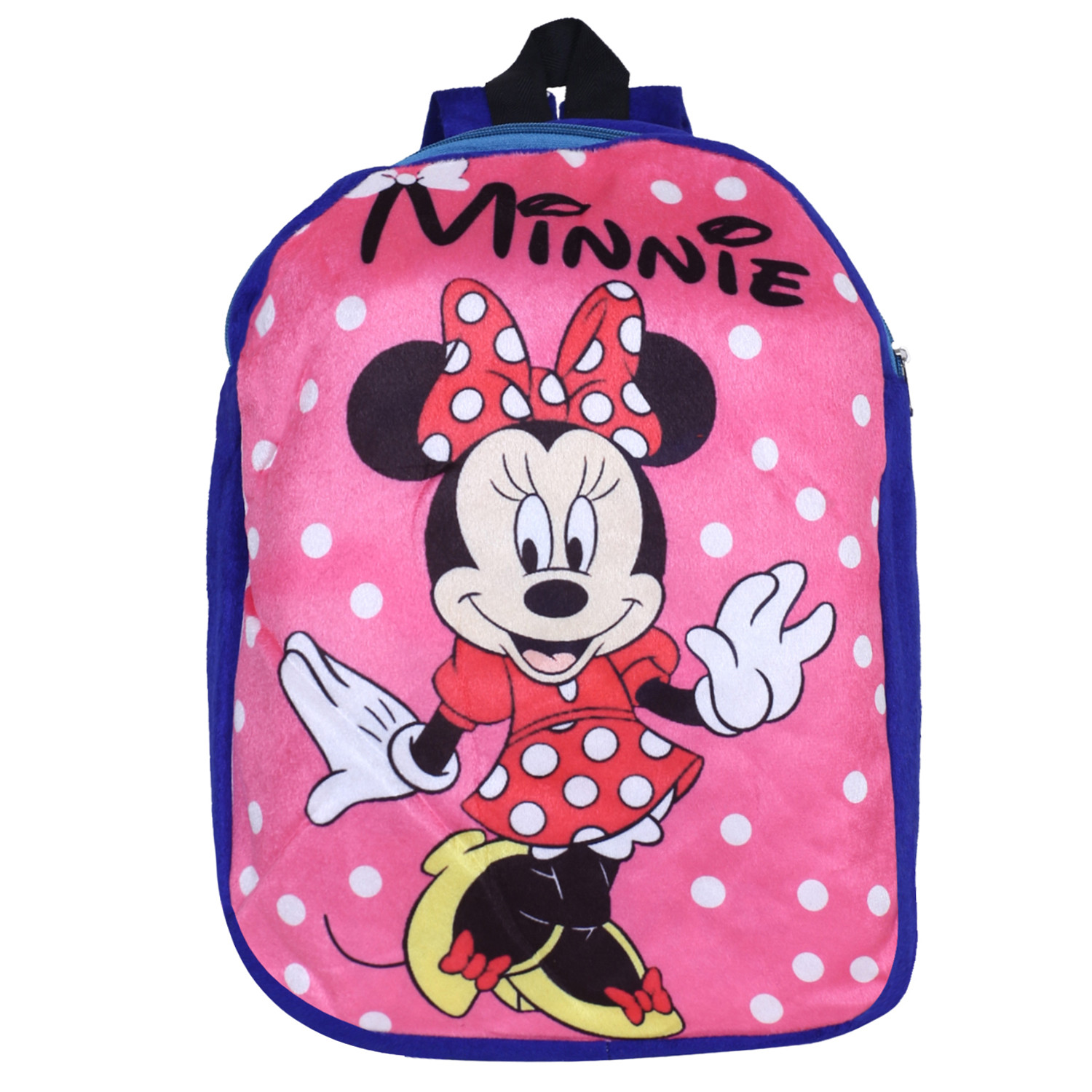 Kuber Industries Disney Minnie Plush Backpack|2 Compartment Stitched Velvet School Bag|Durable Toddler Haversack For Travel,School with Zipper Closure (Pink & Blue)