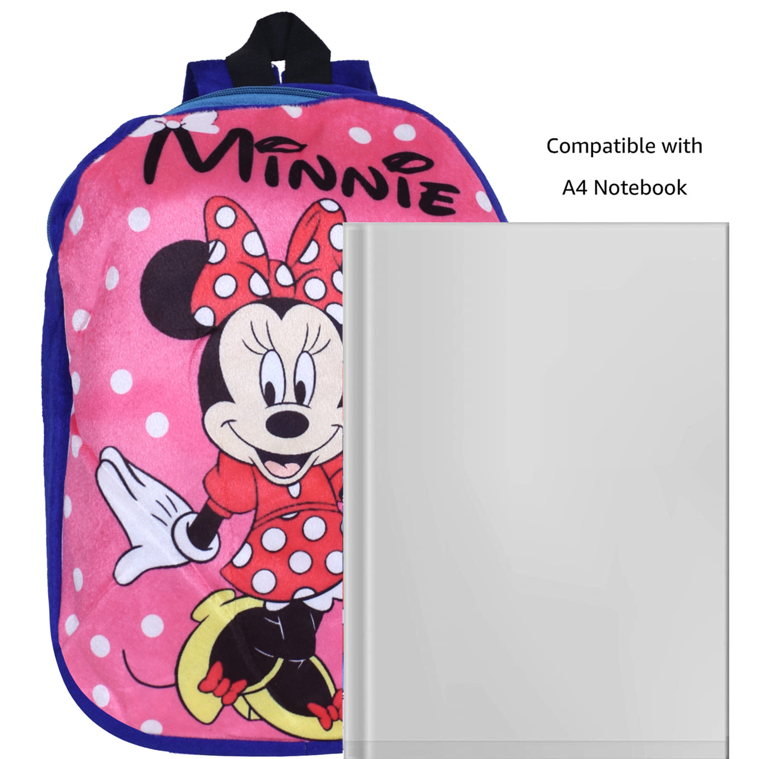 Kuber Industries Disney Minnie Plush Backpack|2 Compartment Stitched Velvet School Bag|Durable Toddler Haversack For Travel,School with Zipper Closure (Pink & Blue)