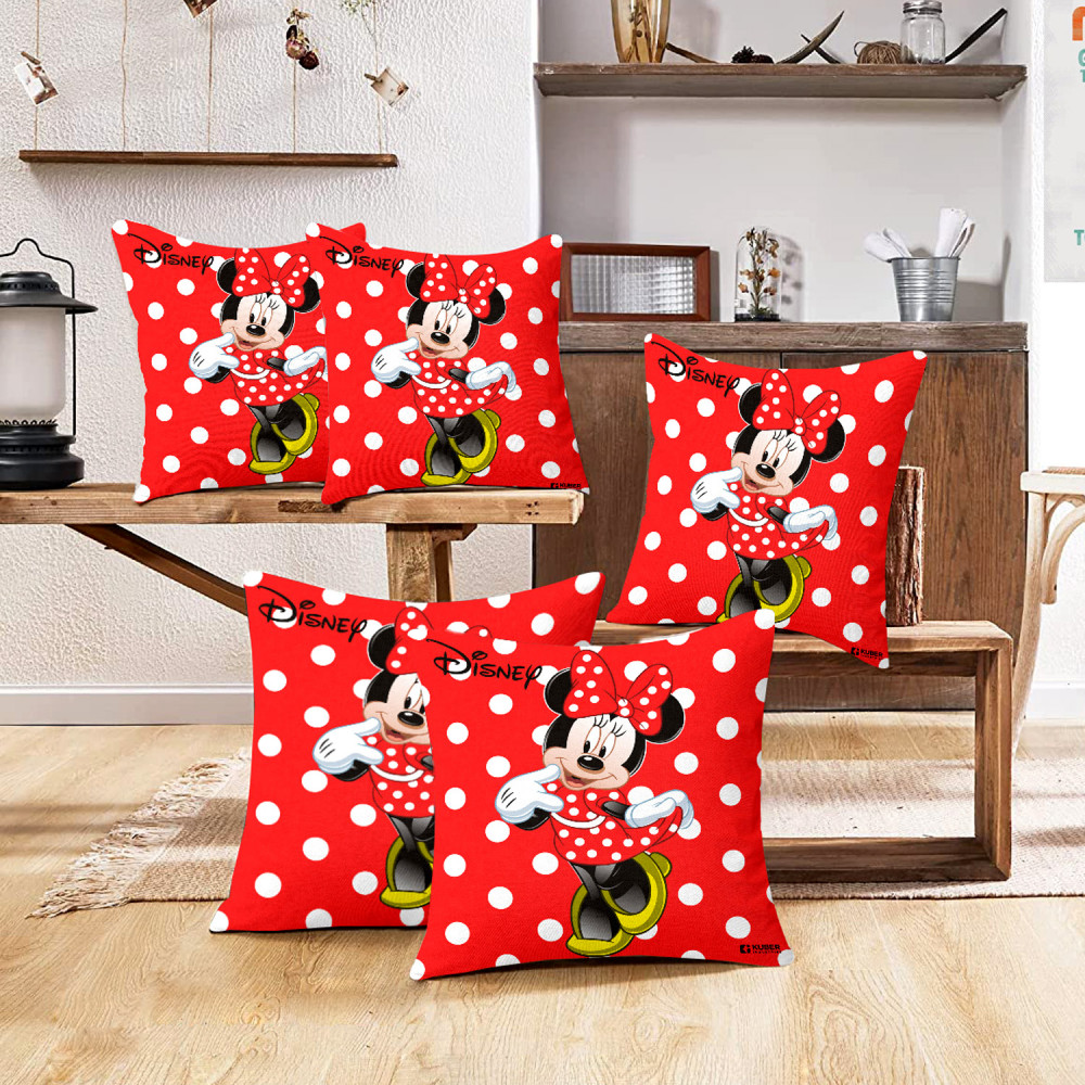 Kuber Industries Disney Minnie Print Cushion Cover|Sofa Cushion Covers|Cushion Covers 16 inch x 16 inch|Cushion Cover Set of 5 (Red)