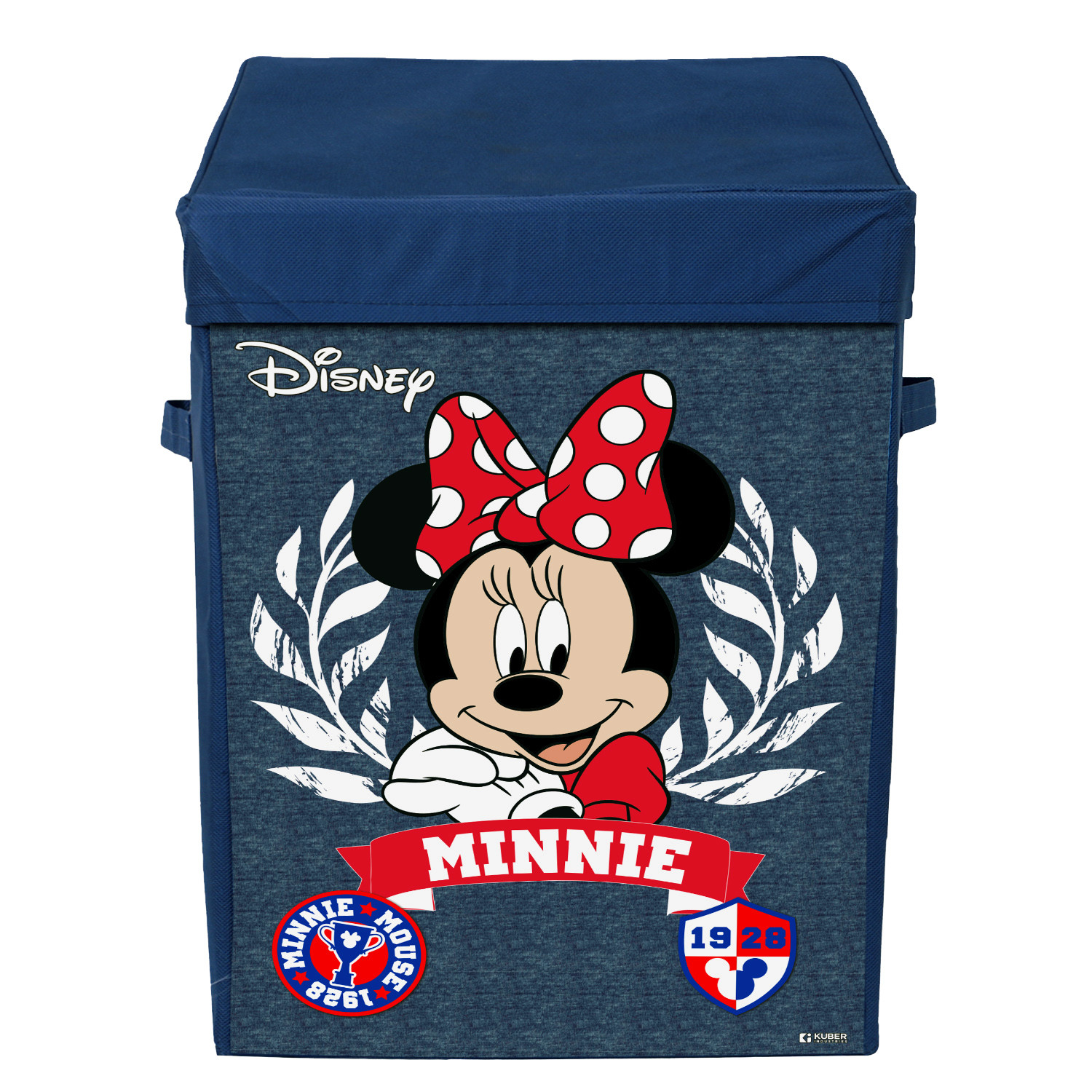 Kuber Industries Disney Minnie Print Foldable Laundry Basket|Clothes Storage Basket With Handle & Lid,60 Ltr.(Navy Blue)
