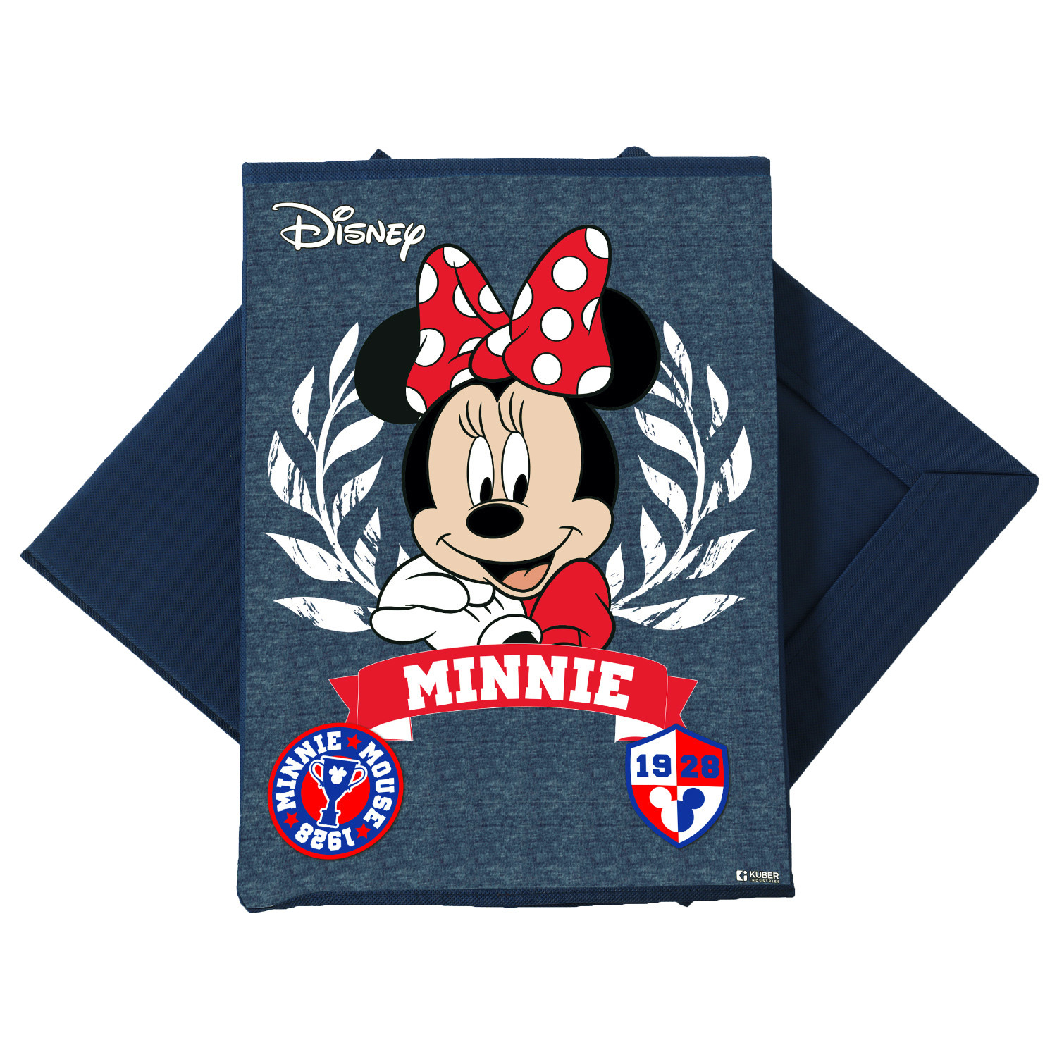 Kuber Industries Disney Minnie Print Foldable Laundry Basket|Clothes Storage Basket With Handle & Lid,60 Ltr.(Navy Blue)