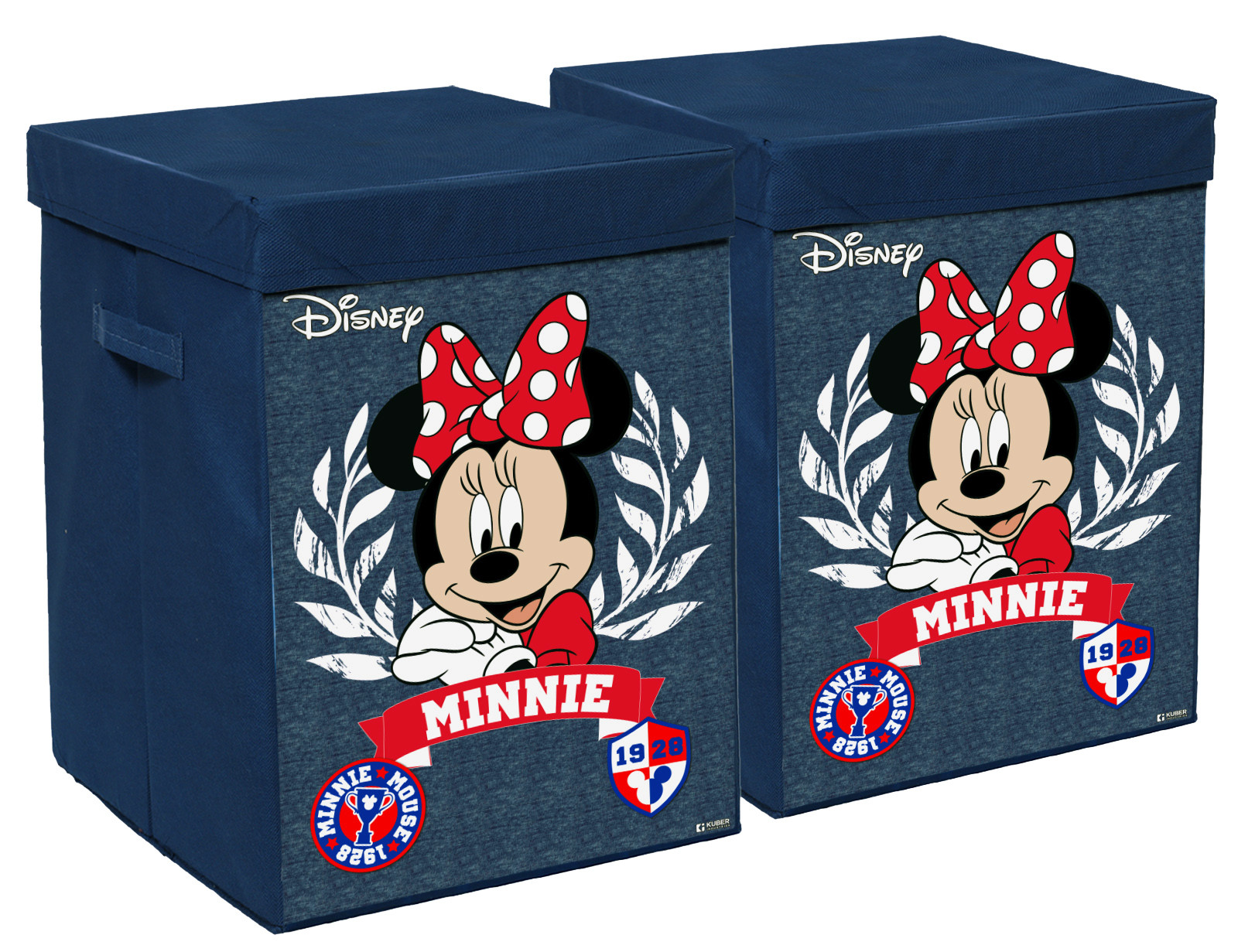 Kuber Industries Disney Minnie Print Foldable Laundry Basket|Clothes Storage Basket With Handle & Lid,60 Ltr.(Navy Blue)