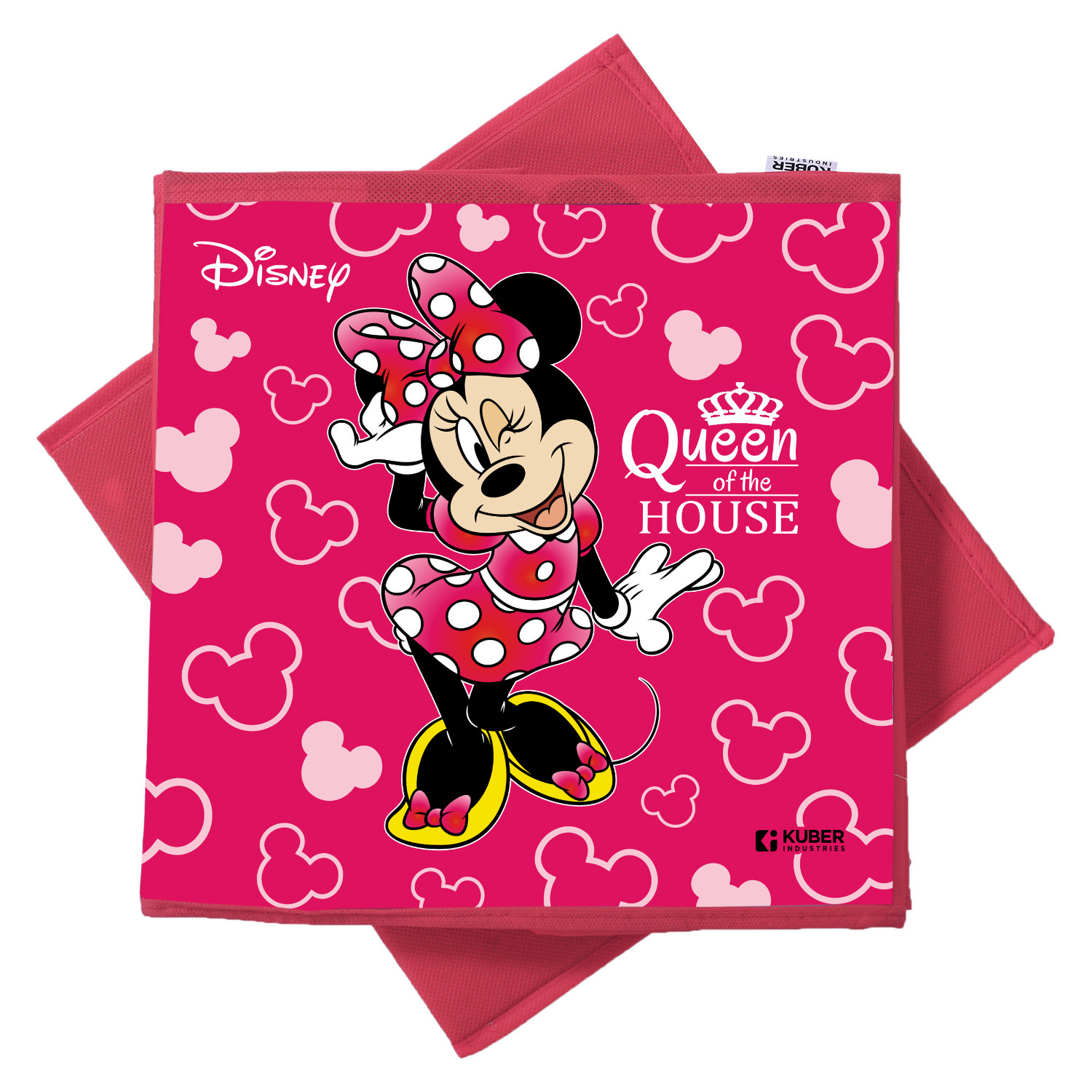 Kuber Industries Disney Minnie Print Foldable Laundry Basket|Clothes Storage Basket With Handle & Lid,.(Pink)