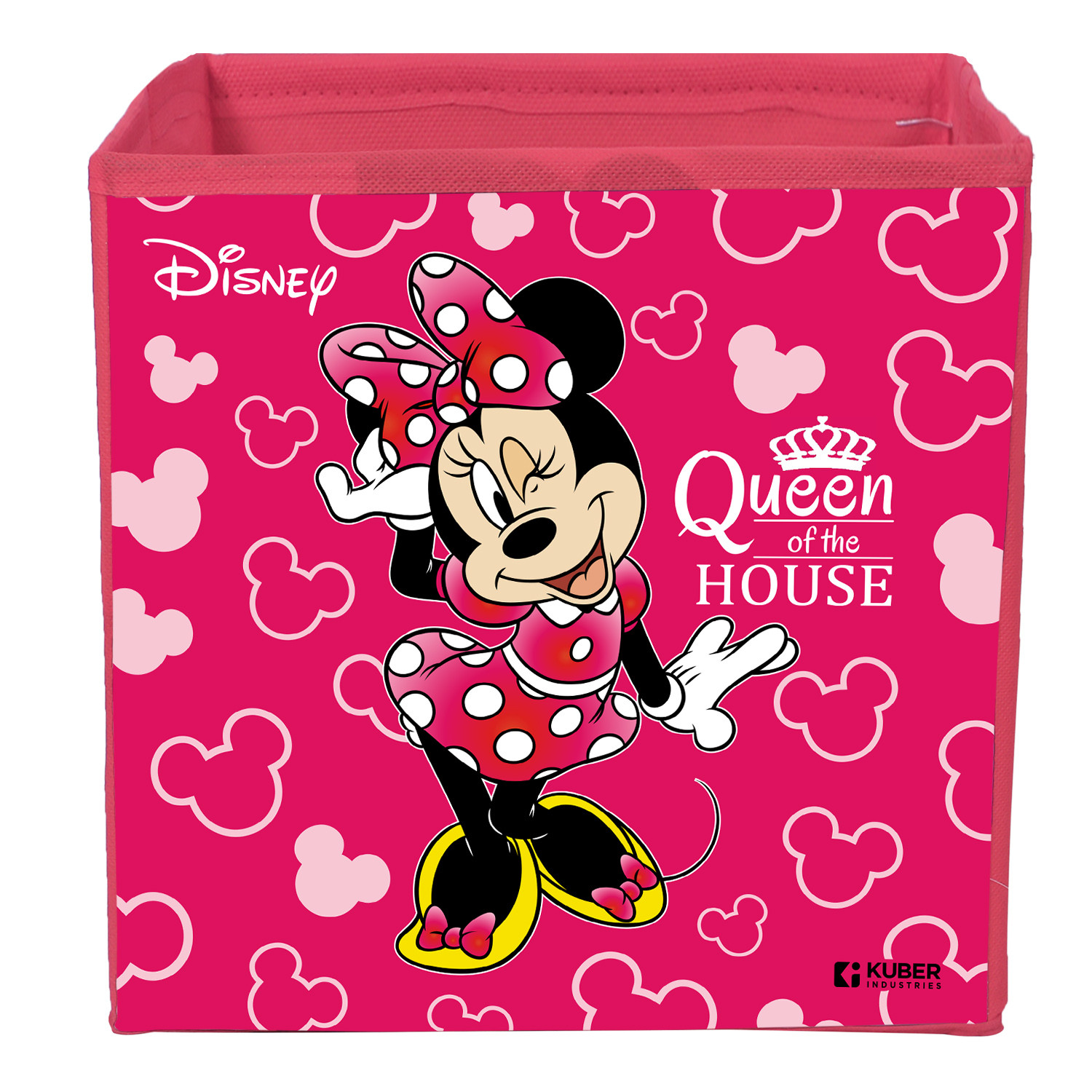 Kuber Industries Disney Minnie Print Foldable Laundry Basket|Clothes Storage Basket With Handle & Lid,.(Pink)