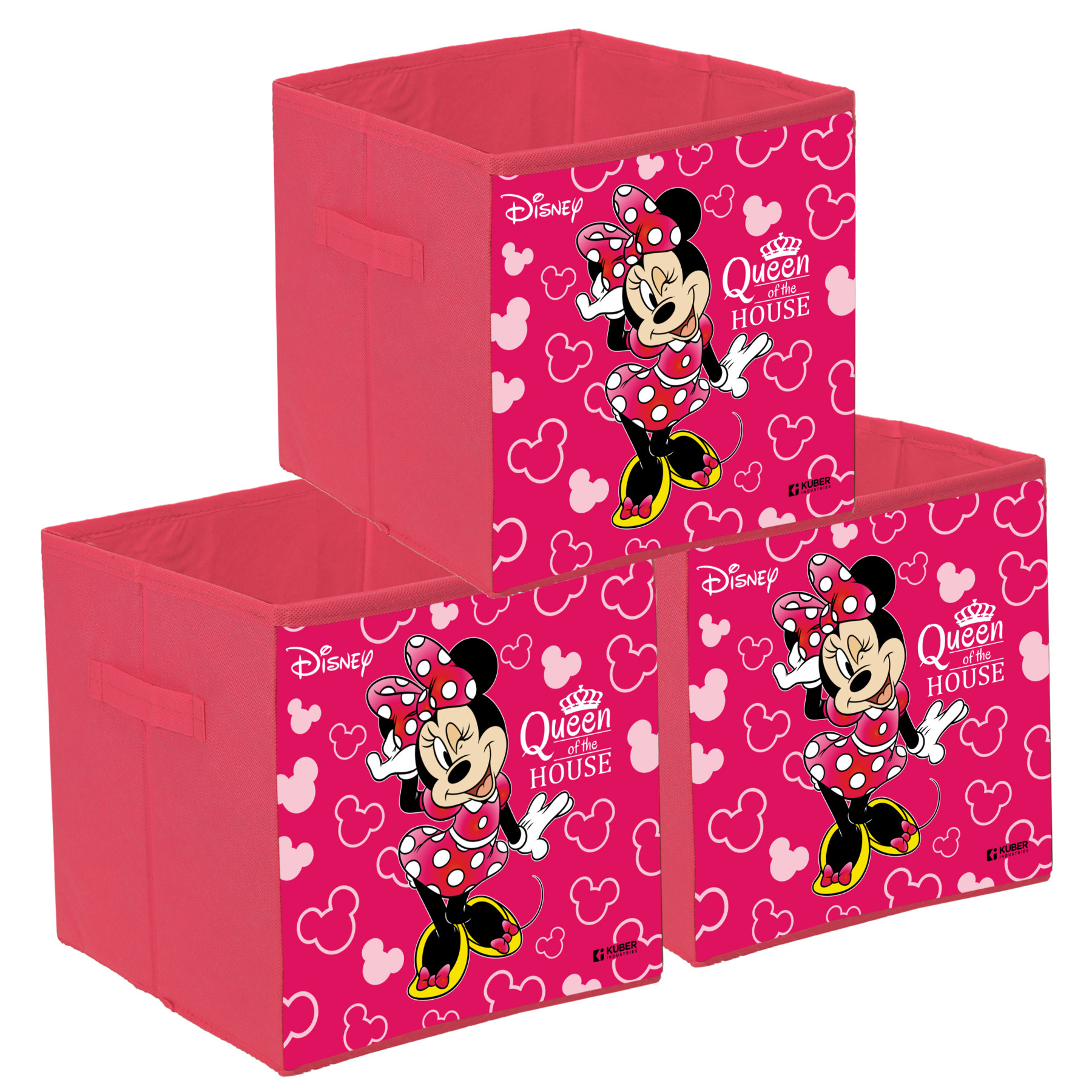 Kuber Industries Disney Minnie Print Foldable Laundry Basket|Clothes Storage Basket With Handle & Lid,.(Pink)