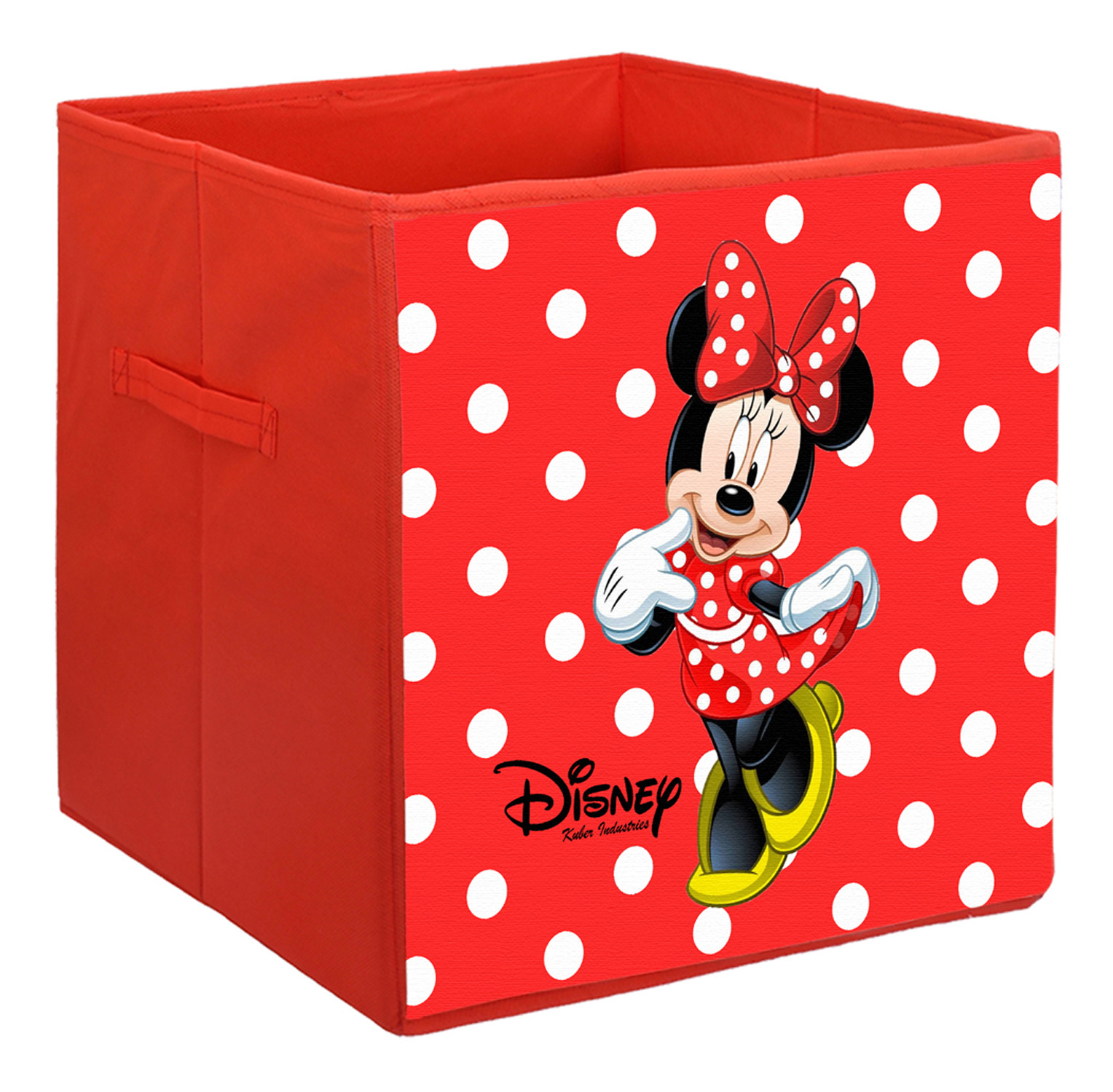 Kuber Industries Disney Minnie Print Non Woven Fabric Foldable Large Size Cloth Storage Box Toy,Books Wardrobe Organiser Cube With Handle (Red)