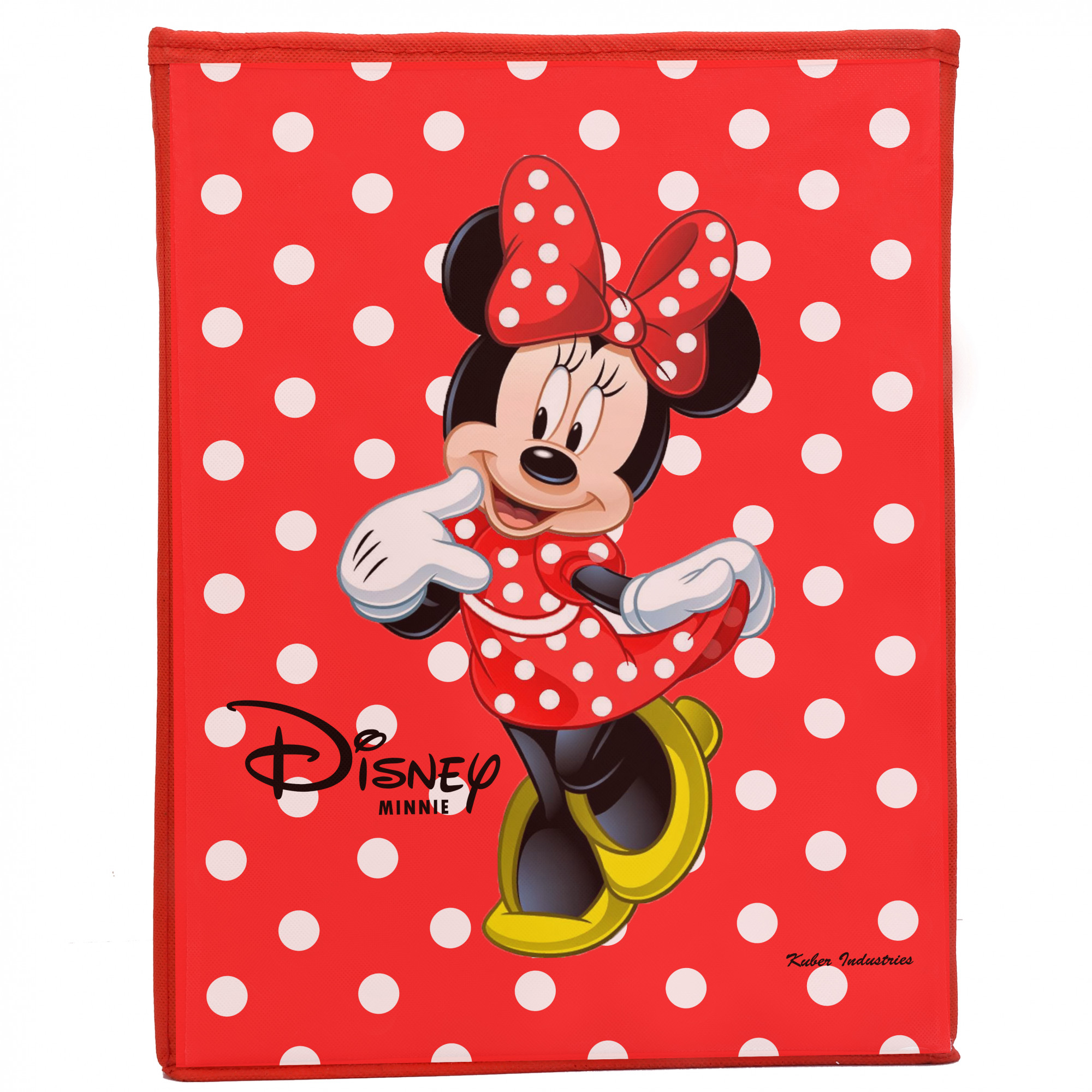 Kuber Industries Disney Minnie Print Non Woven Fabric Foldable Laundry Basket , Toy Storage Basket, Cloth Storage Basket with Lid & Handles (Red)-KUBMART1216