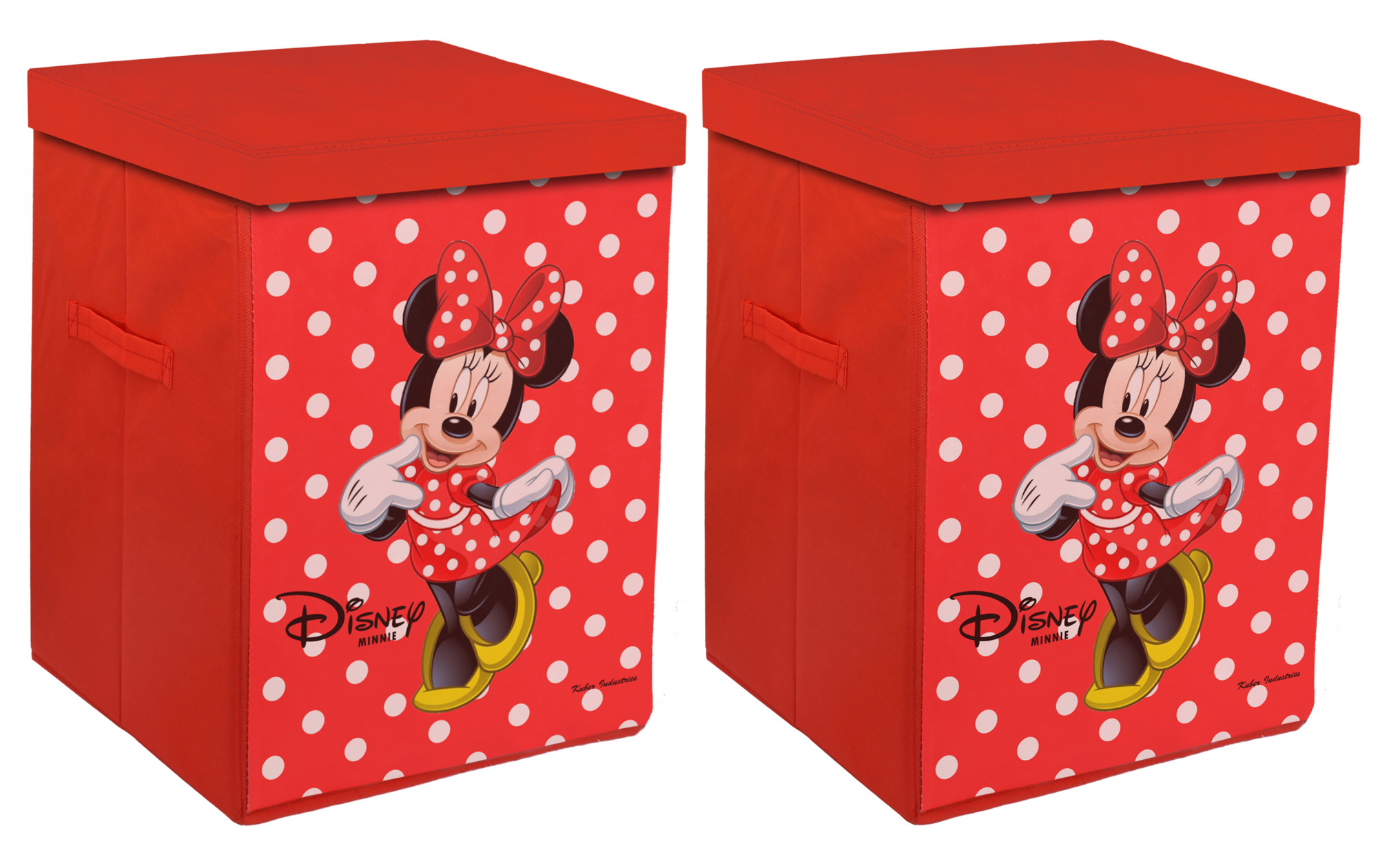 Kuber Industries Disney Minnie Print Non Woven Fabric Foldable Laundry Basket , Toy Storage Basket, Cloth Storage Basket with Lid & Handles (Red)-KUBMART1216