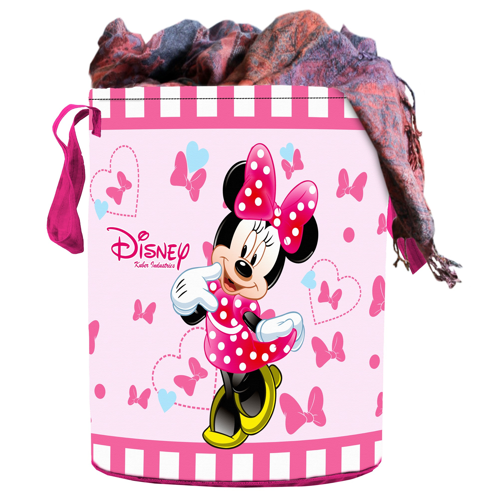 Kuber Industries Disney Minnie Print Non Woven Fabric Foldable Laundry Basket , Toy Storage Basket, Cloth Storage Basket With Handles,45 Ltr (Pink)