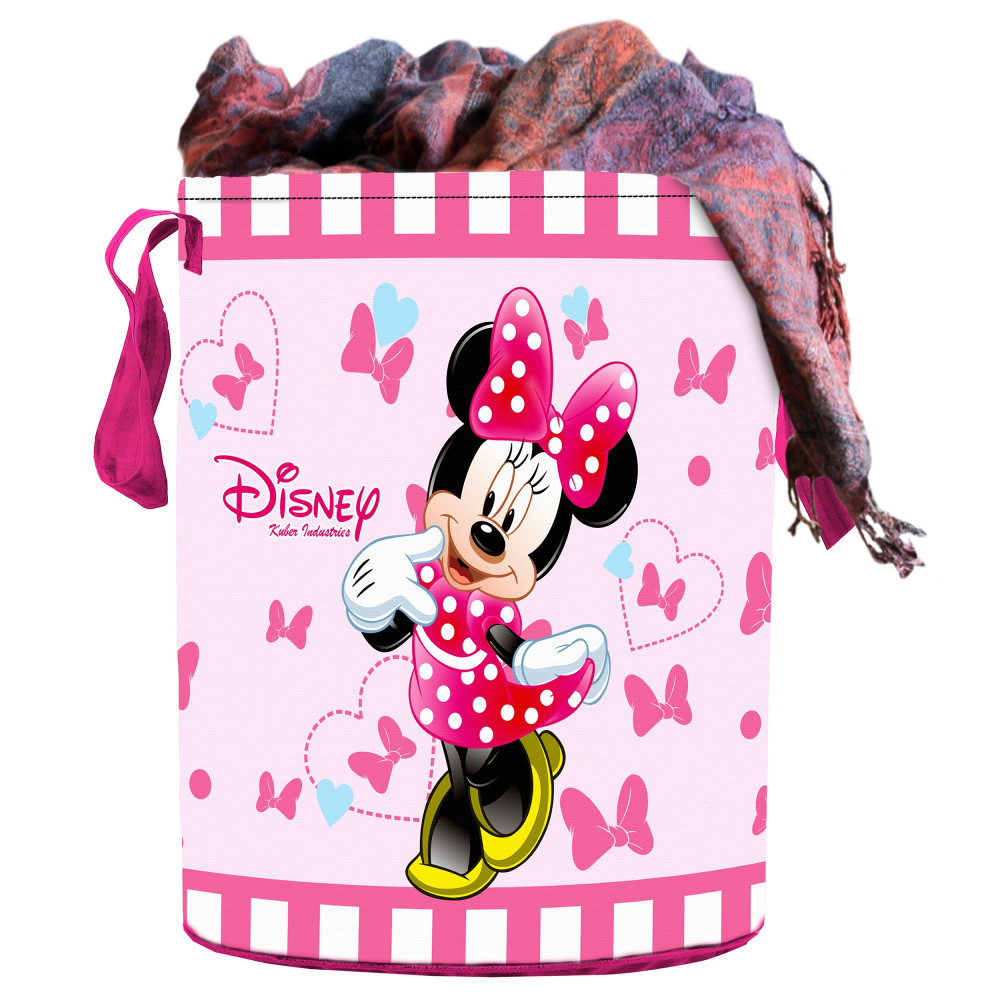 Kuber Industries Disney Minnie Print Non Woven Fabric Foldable Laundry Basket , Toy Storage Basket, Cloth Storage Basket With Handles,45 Ltr (Pink)