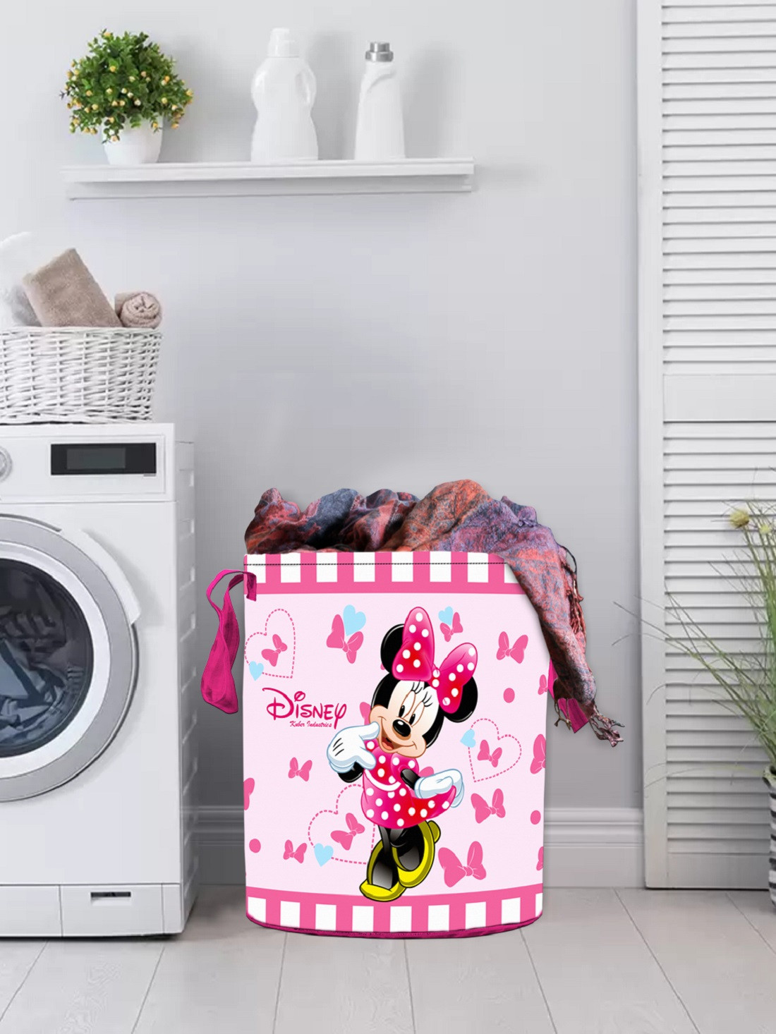 Kuber Industries Disney Minnie Print Non Woven Fabric Foldable Laundry Basket , Toy Storage Basket, Cloth Storage Basket With Handles,45 Ltr (Pink)