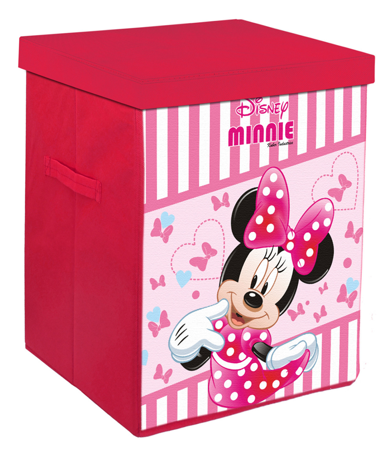 Kuber Industries Disney Minnie Print Non Woven Fabric Foldable Laundry Organiser With Lid & Handles (Pink)