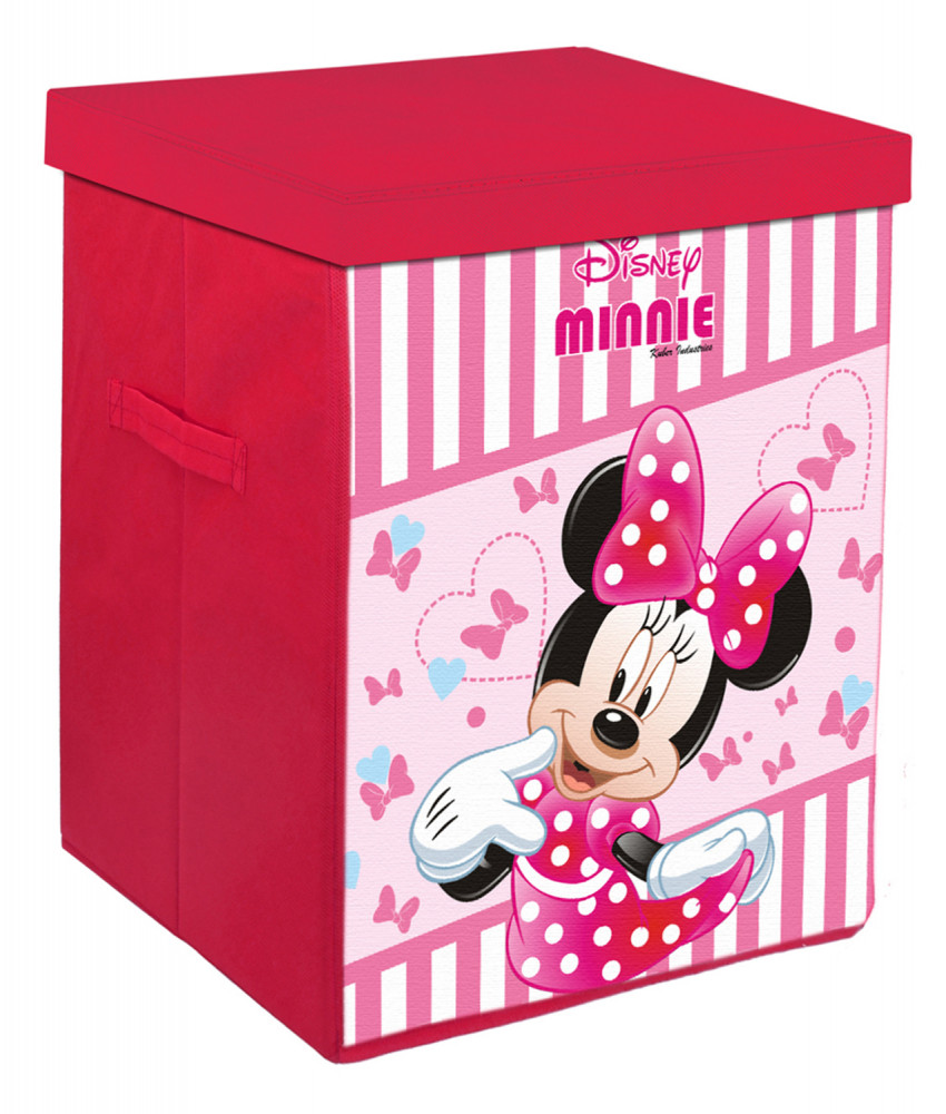 Kuber Industries Disney Minnie Print Non Woven Fabric Foldable Laundry Organiser With Lid &amp; Handles (Pink)