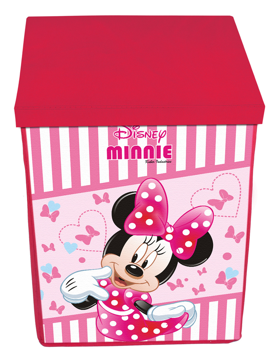 Kuber Industries Disney Minnie Print Non Woven Fabric Foldable Laundry Organiser With Lid & Handles (Pink)