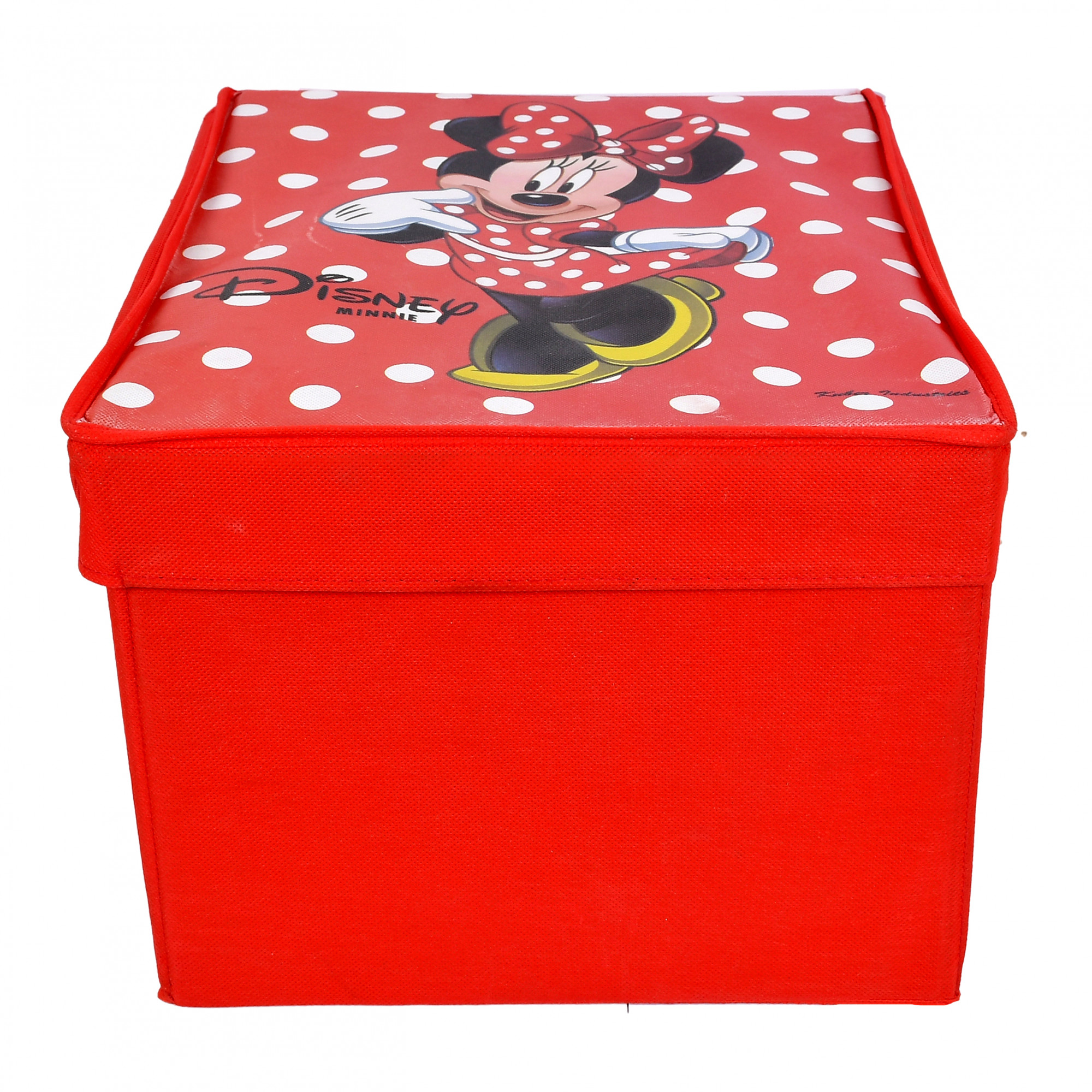 Kuber Industries Disney Minnie Print Non Woven Fabric Foldable Saree Cover Storage Organizer Box with With Lid, Extra Large (Red)-KUBMART1710
