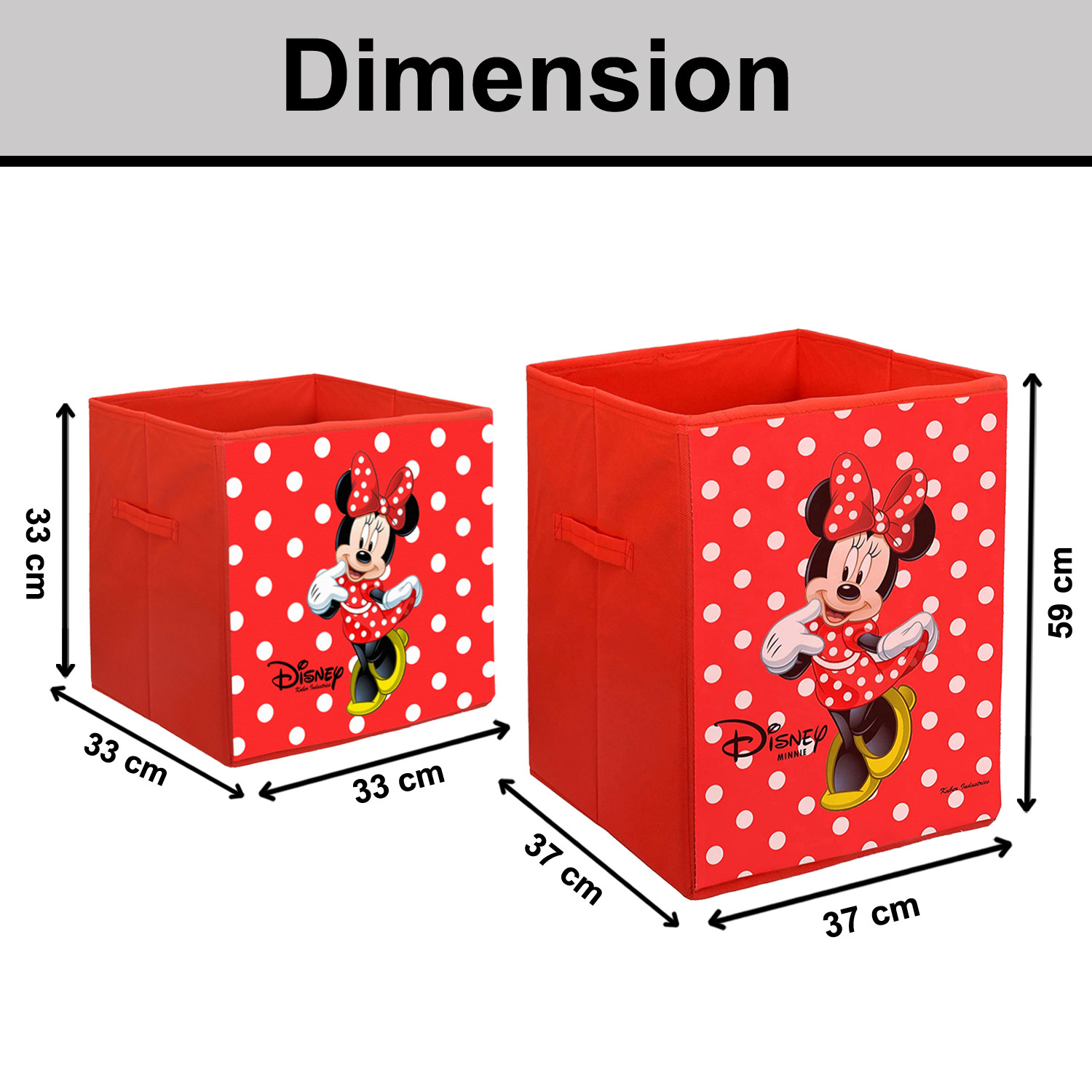 Kuber Industries Disney Minnie Print Non Woven Large Size Fabric Foldable Laundry Basket And Small Size Cube Toy,Books,Shoes Storage Box With Handle (Set Of 2, Red)-KUBMRT11891