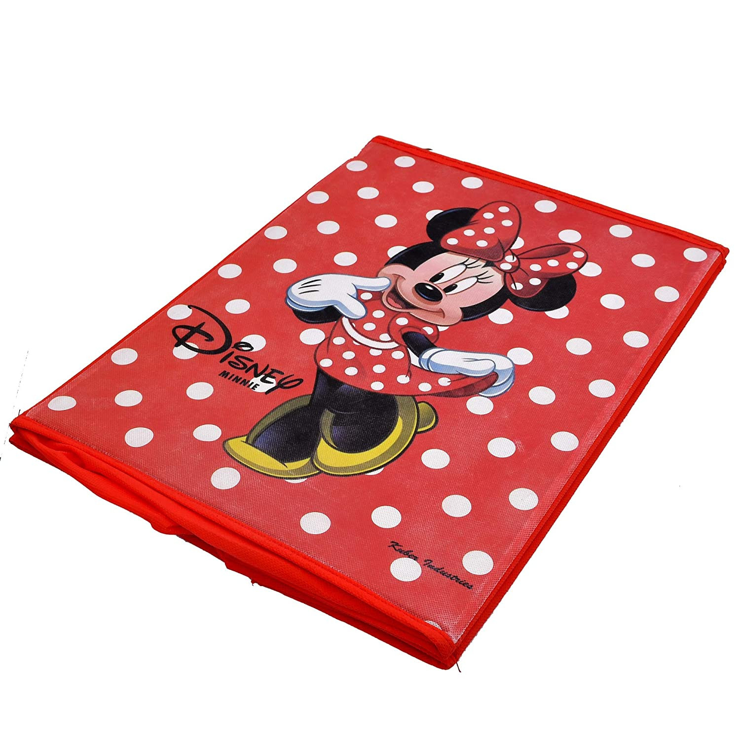 Kuber Industries Disney Minnie Print Non Woven Large Size Fabric Foldable Laundry Basket And Small Size Cube Toy,Books,Shoes Storage Box With Handle (Set Of 2, Red)-KUBMRT11891