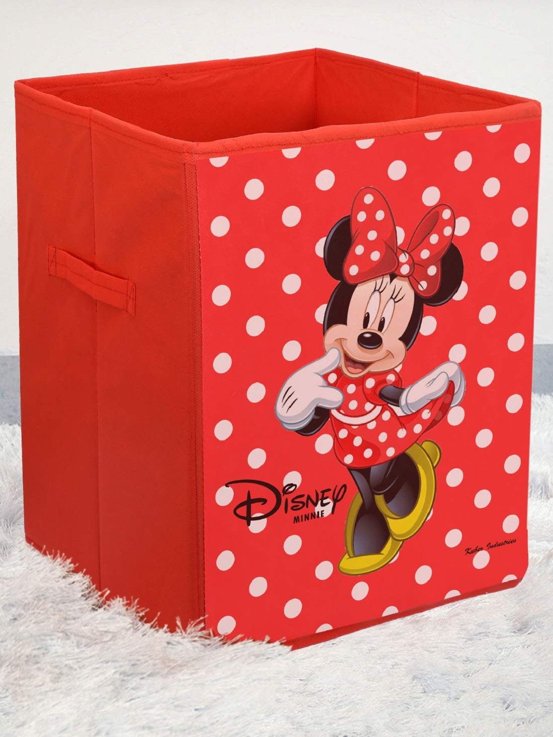 Kuber Industries Disney Minnie Print Non Woven Large Size Fabric Foldable Laundry Basket And Small Size Cube Toy,Books,Shoes Storage Box With Handle (Set Of 2, Red)-KUBMRT11891