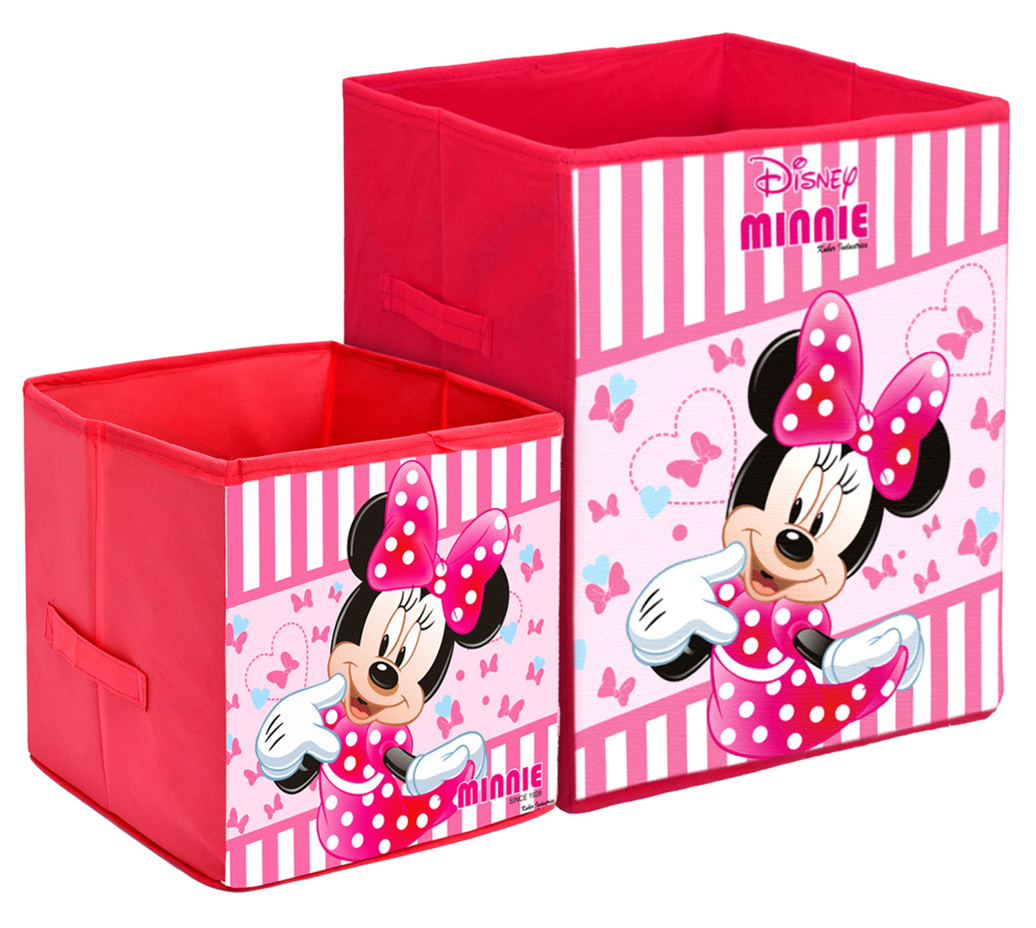 Kuber Industries Disney Minnie Print Non Woven Large Size Fabric Foldable Laundry Basket And Small Size Cube Toy,Books,Shoes Storage Box With Handle (Set Of 2, Pink)-KUBMRT11895