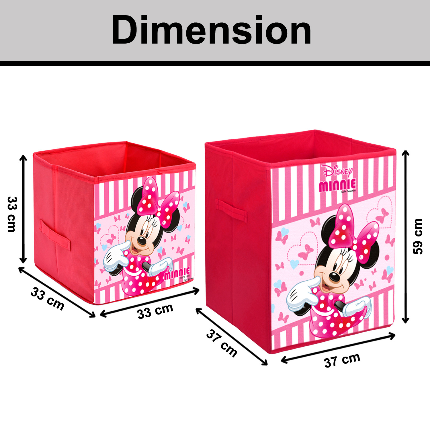 Kuber Industries Disney Minnie Print Non Woven Large Size Fabric Foldable Laundry Basket And Small Size Cube Toy,Books,Shoes Storage Box With Handle (Set Of 2, Pink)-KUBMRT11895