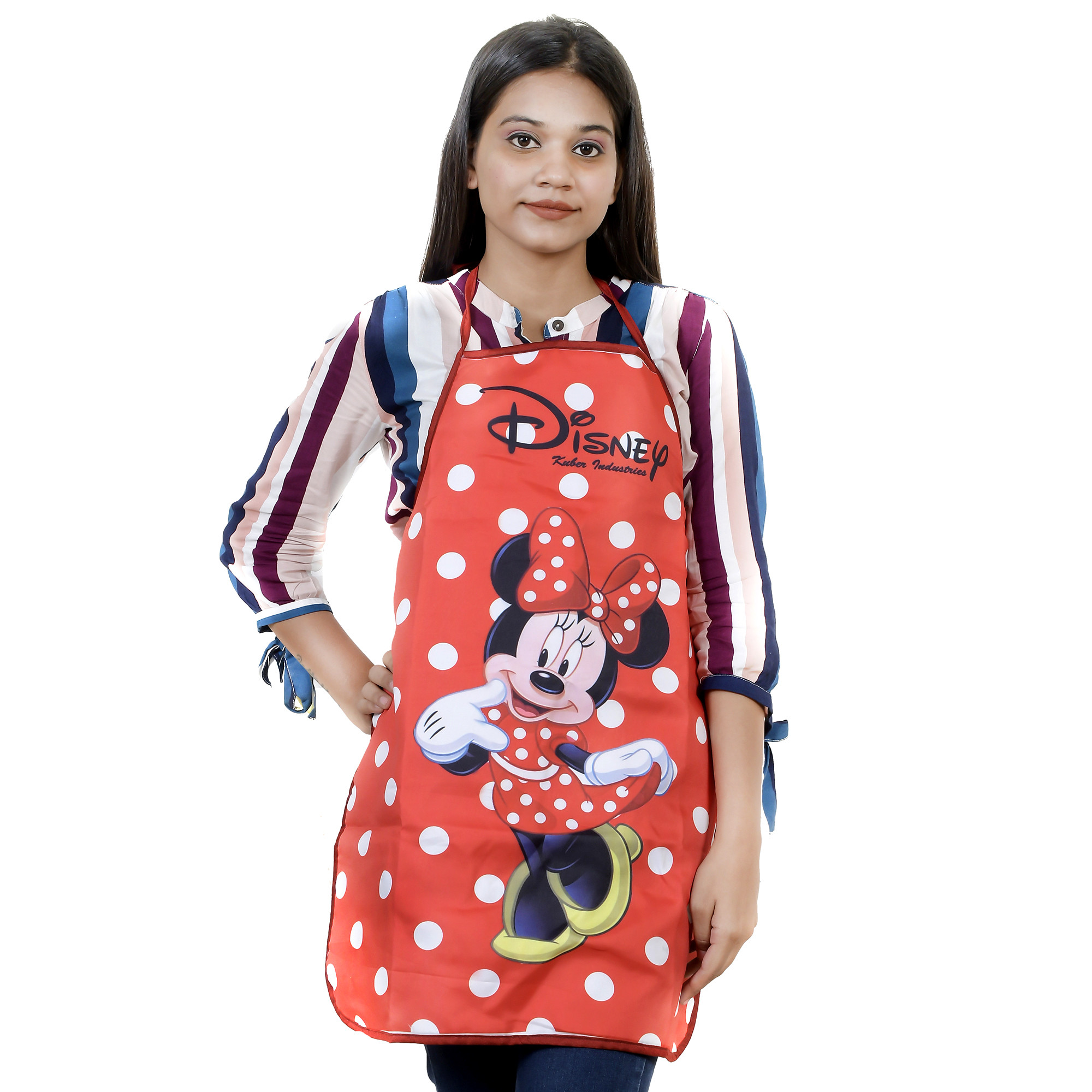 Kuber Industries Disney Minnie Print Silk 3 Pieces Waterproof Kitchen Apron (Black & Red & Pink)