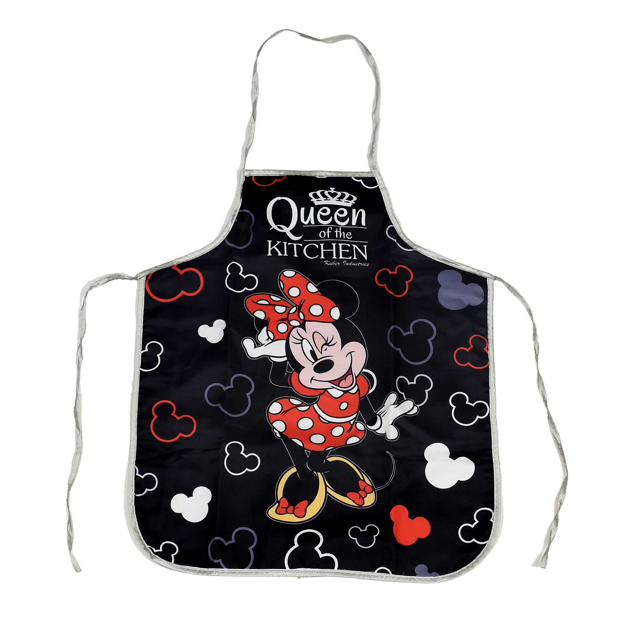 Kuber Industries Disney Minnie Print Silk Kitchen Apron (Black & Pink)