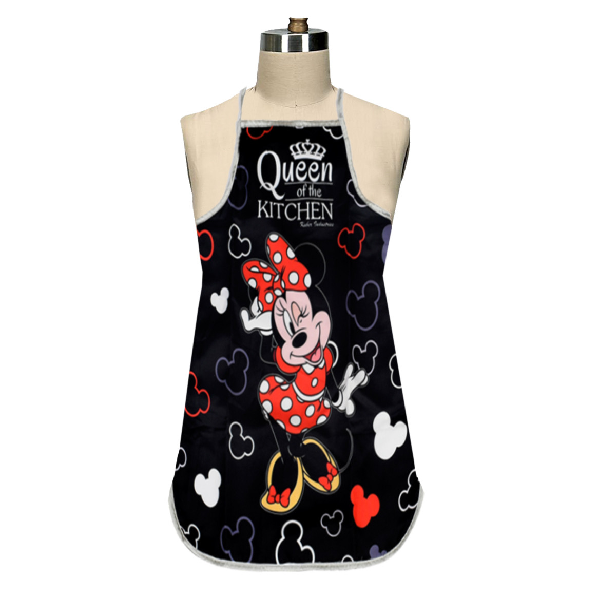 Kuber Industries Disney Minnie Print Silk Kitchen Apron (Black & Pink)