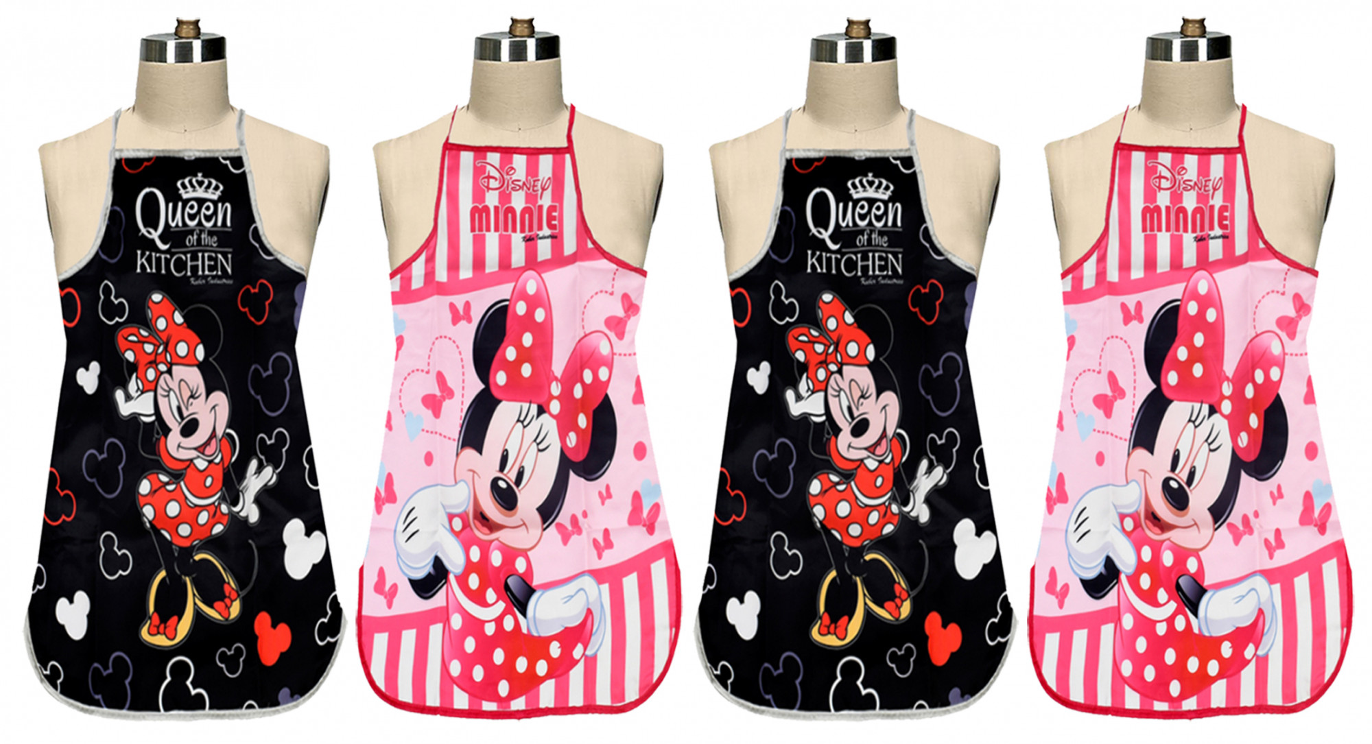 Kuber Industries Disney Minnie Print Silk Kitchen Apron (Black & Pink)