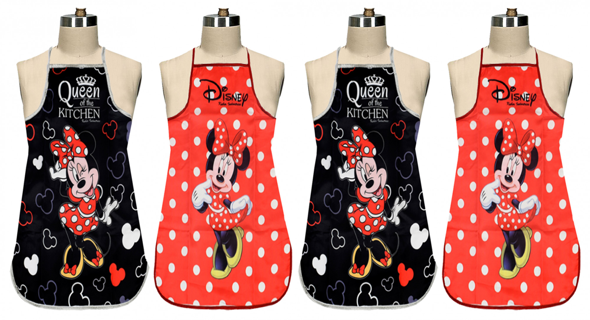Kuber Industries Disney Minnie Print Silk Kitchen Apron Black  Red