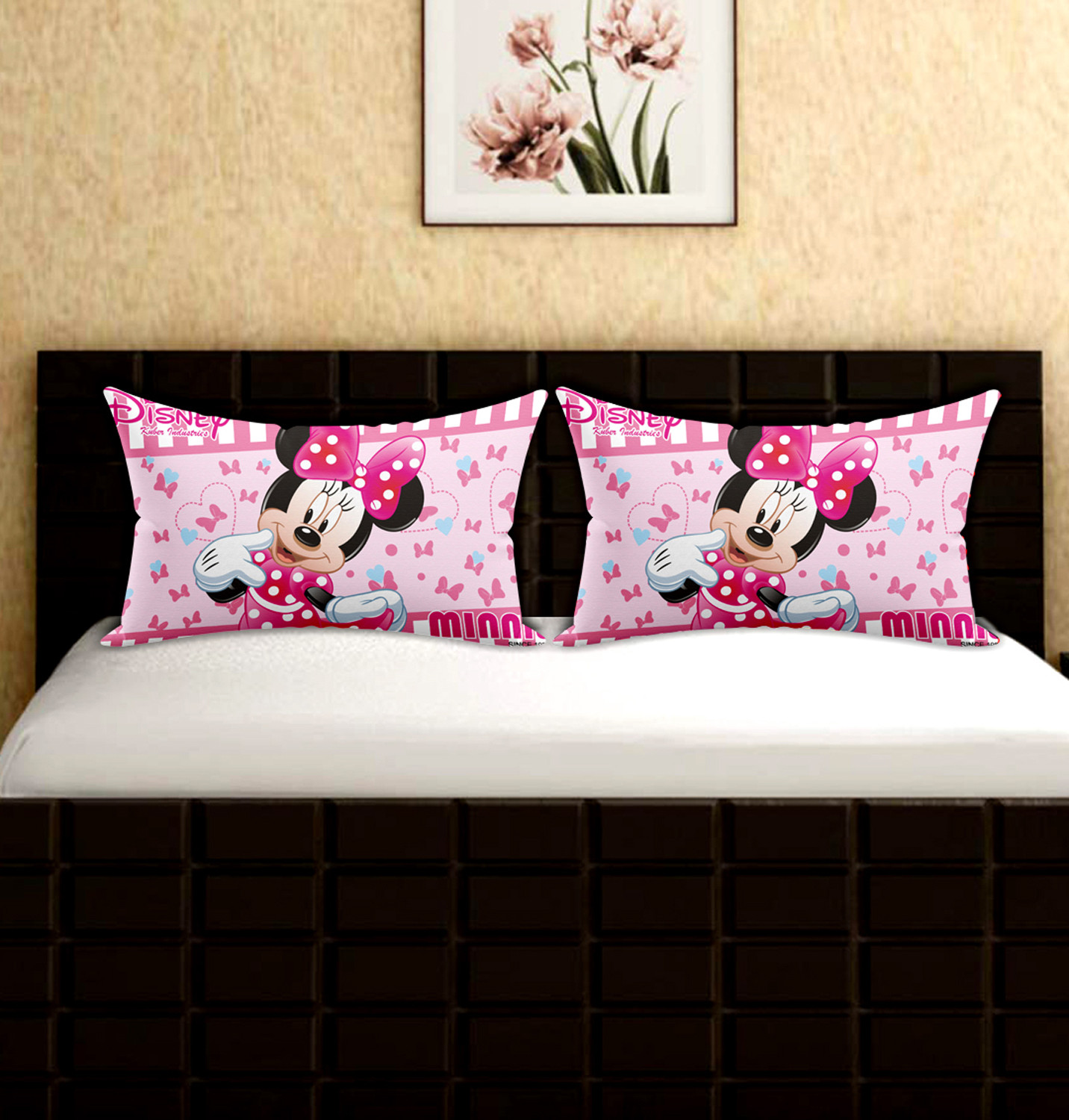 Kuber Industries Disney Minnie Print Silk Special long Crush Pillow Cover-Pink